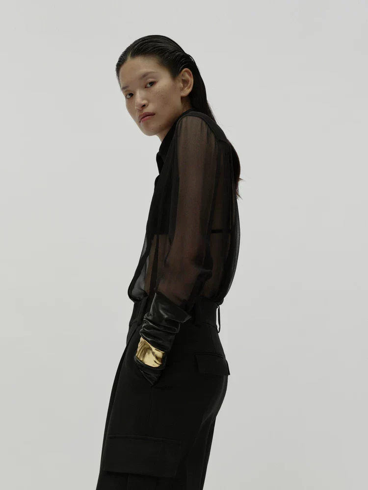 Mulberry Silk Sheer Button-Up Blouse - Image 3