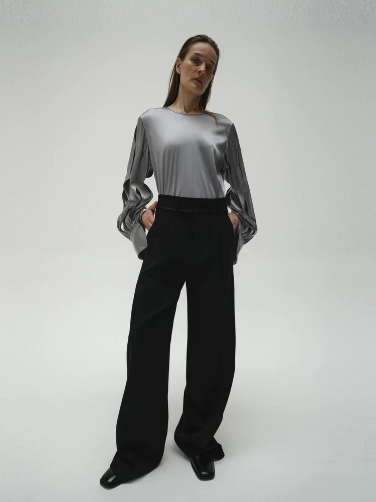 Mulberry Silk Slit-Sleeve Blouse - Image 2