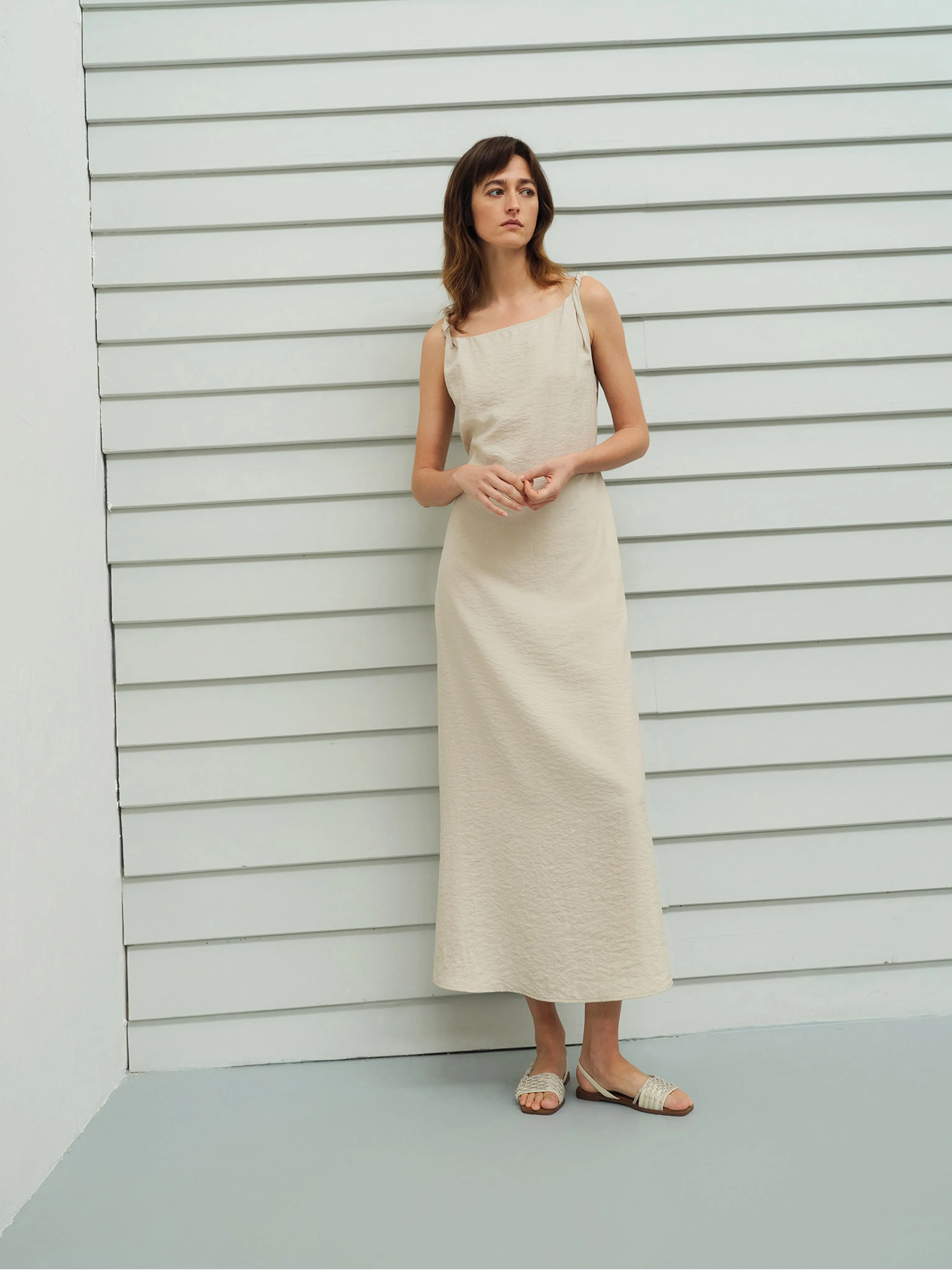 Mulberry Silk Square-Neck Tie-Waist Dress