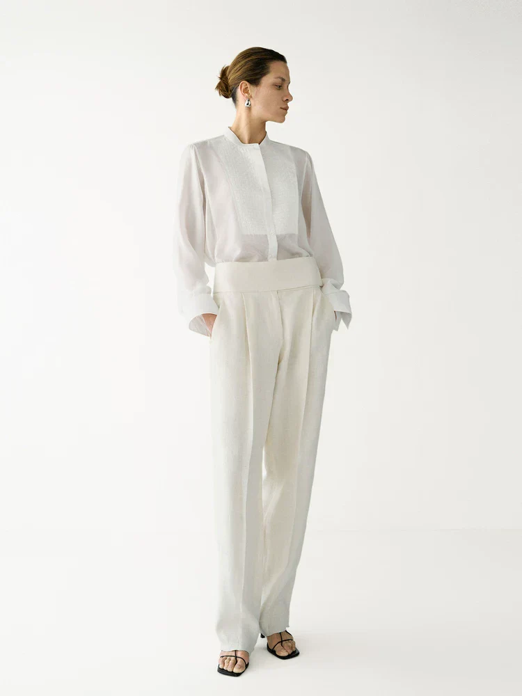 Mulberry Silk Textured Bib Blouse - Image 2