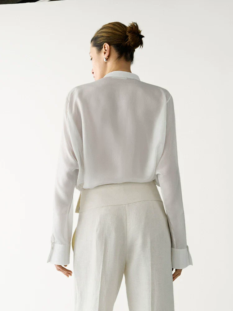 Mulberry Silk Textured Bib Blouse - Image 3