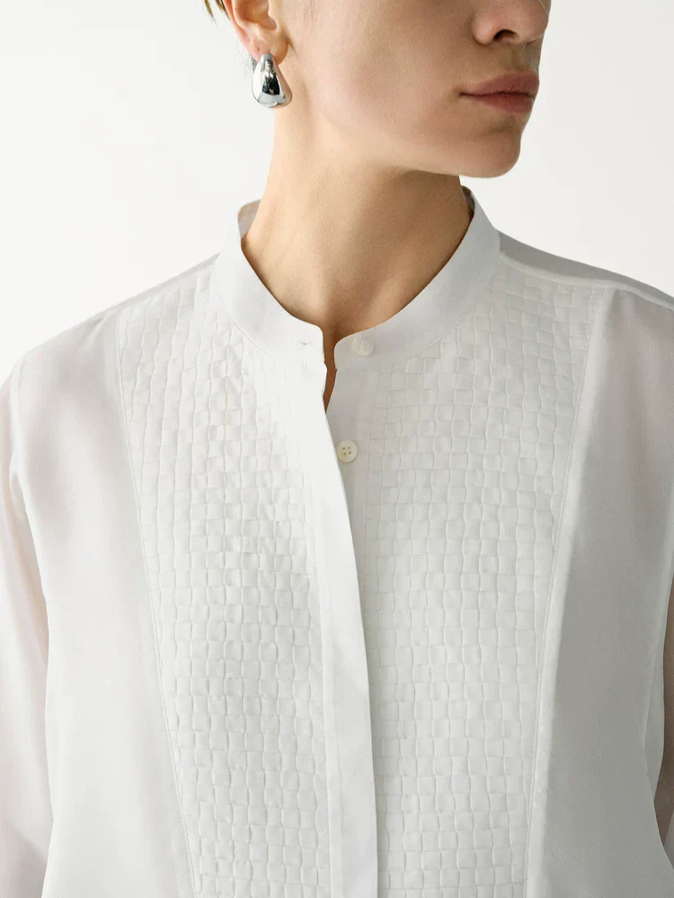 Mulberry Silk Textured Bib Blouse - Image 4
