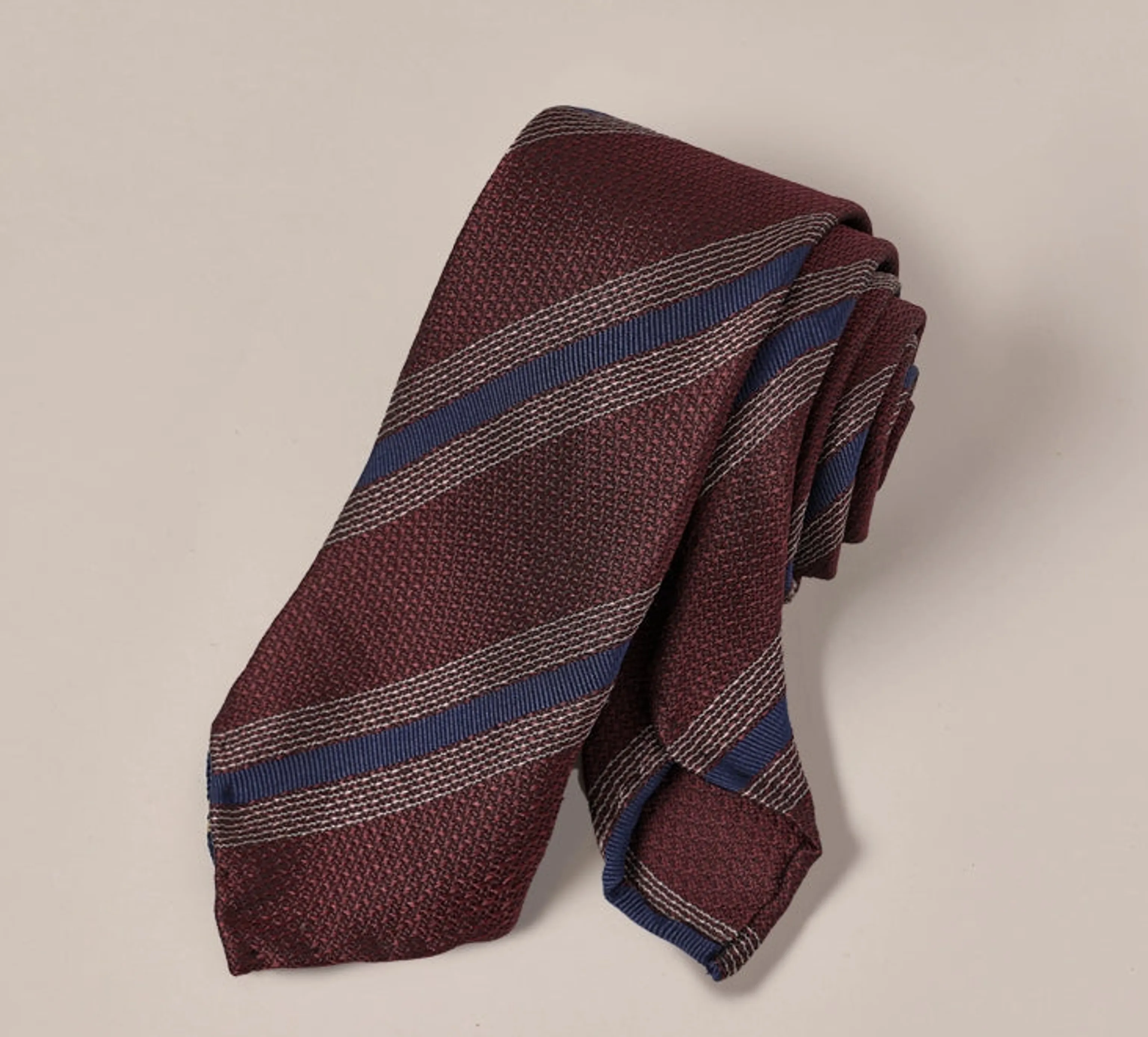 Mulberry Silk Three-Fold Striped Tie - Image 2