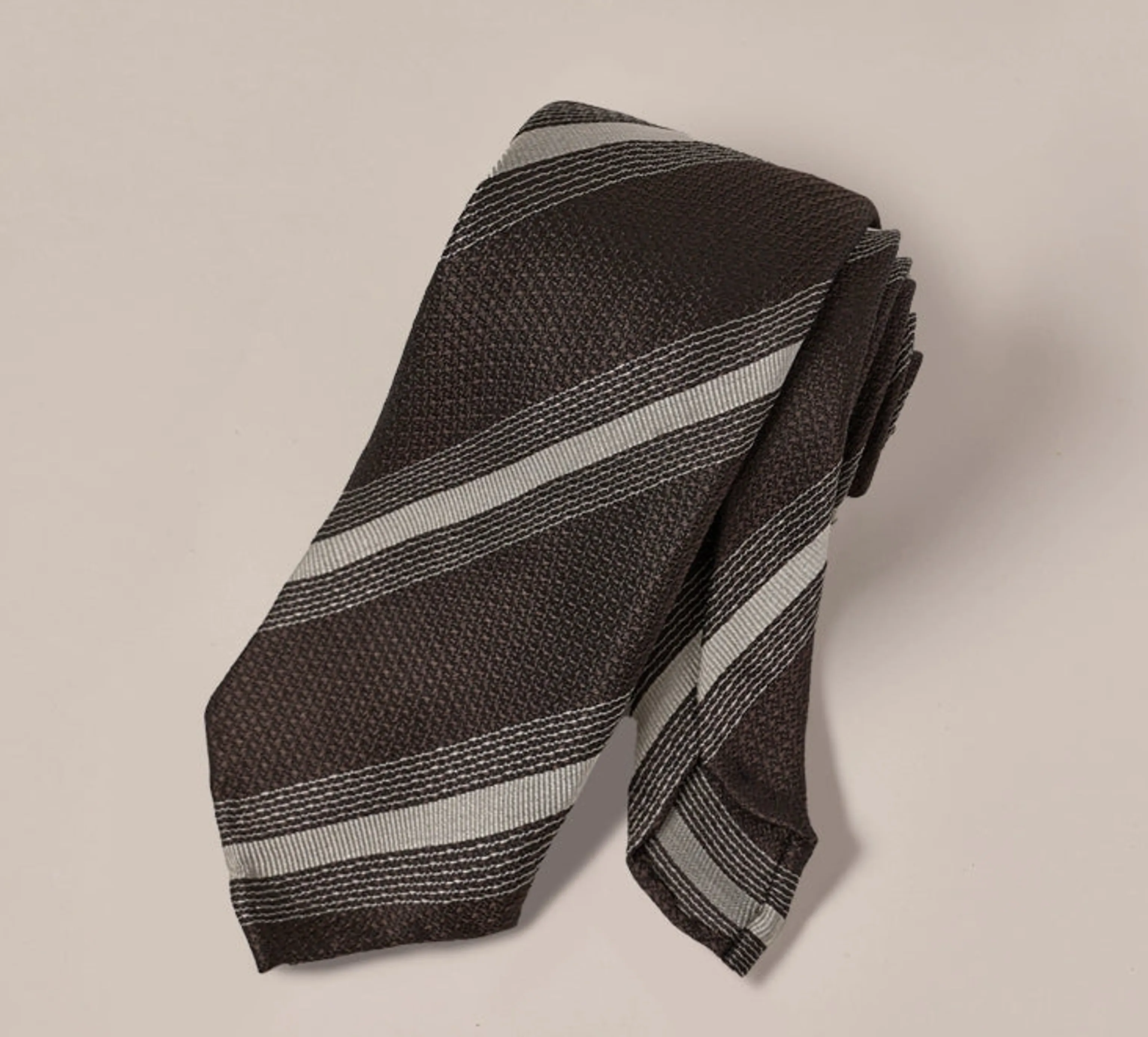 Mulberry Silk Three-Fold Striped Tie - Image 4