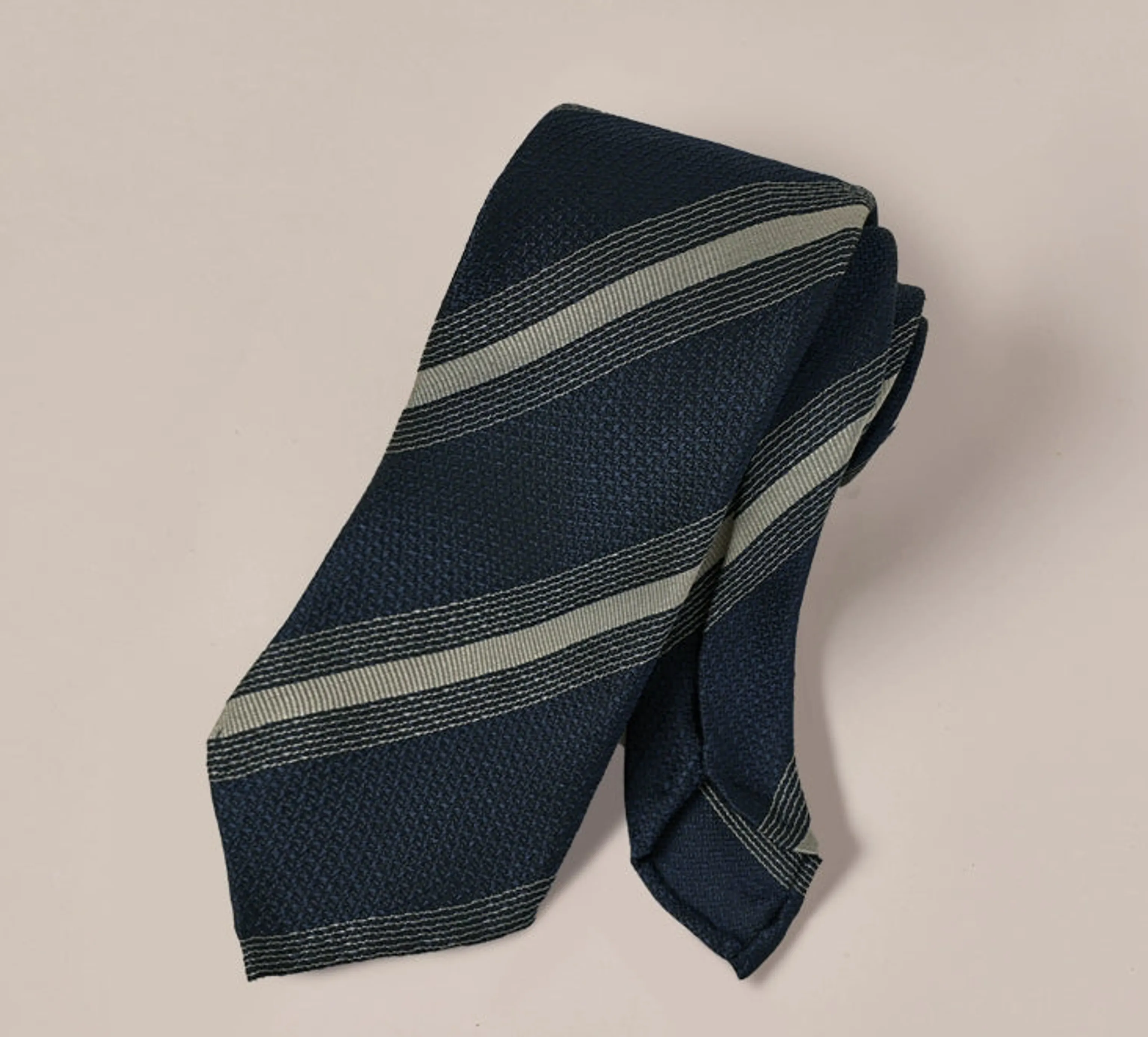 Mulberry Silk Three-Fold Striped Tie - Image 7