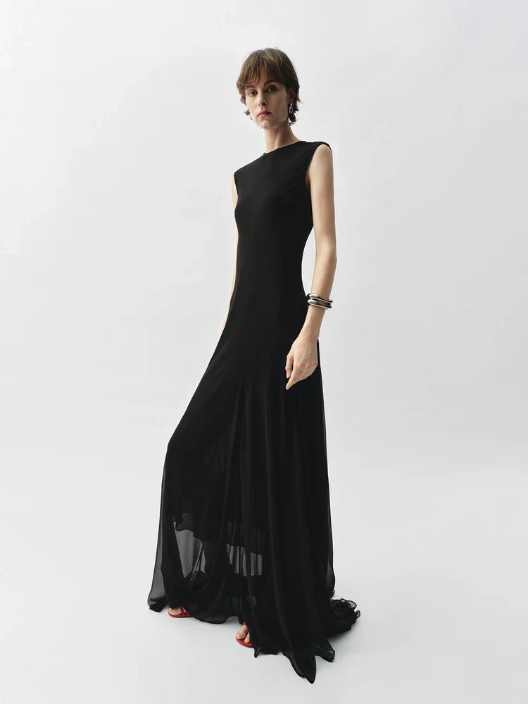 Mulberry Silk V-Back Chiffon Maxi Dress - Image 2