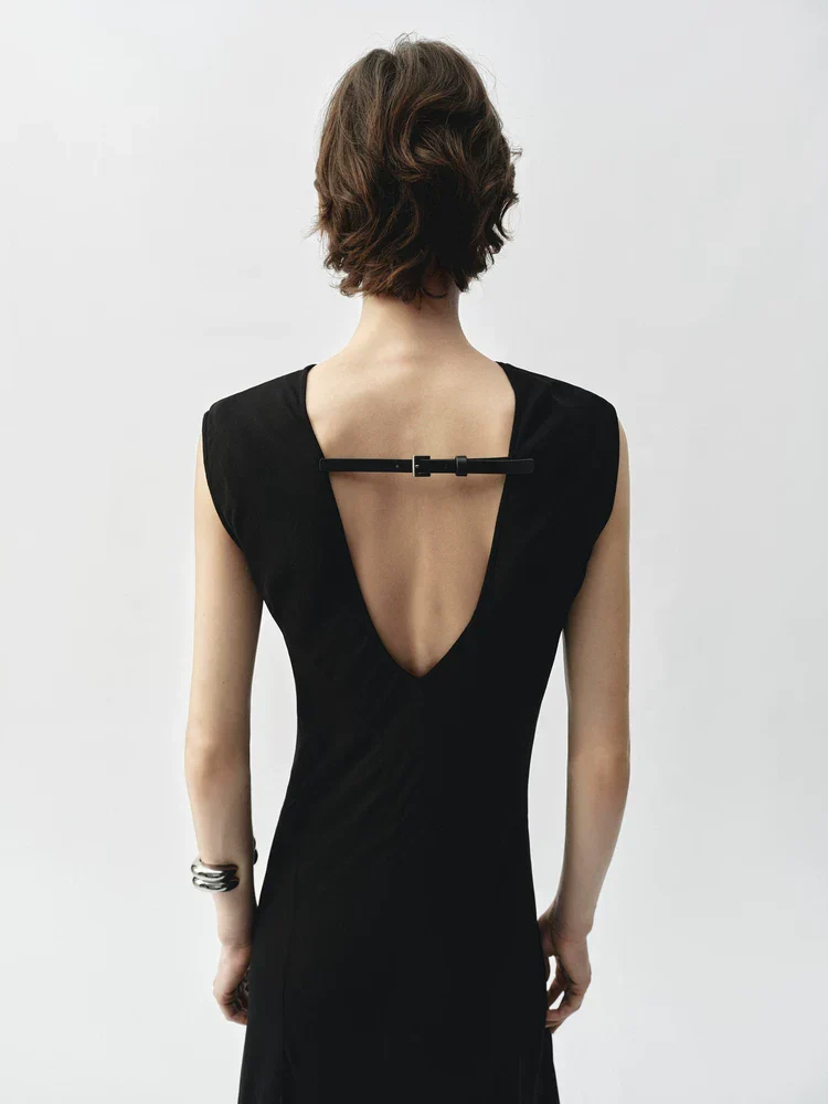 Mulberry Silk V-Back Chiffon Maxi Dress - Image 3