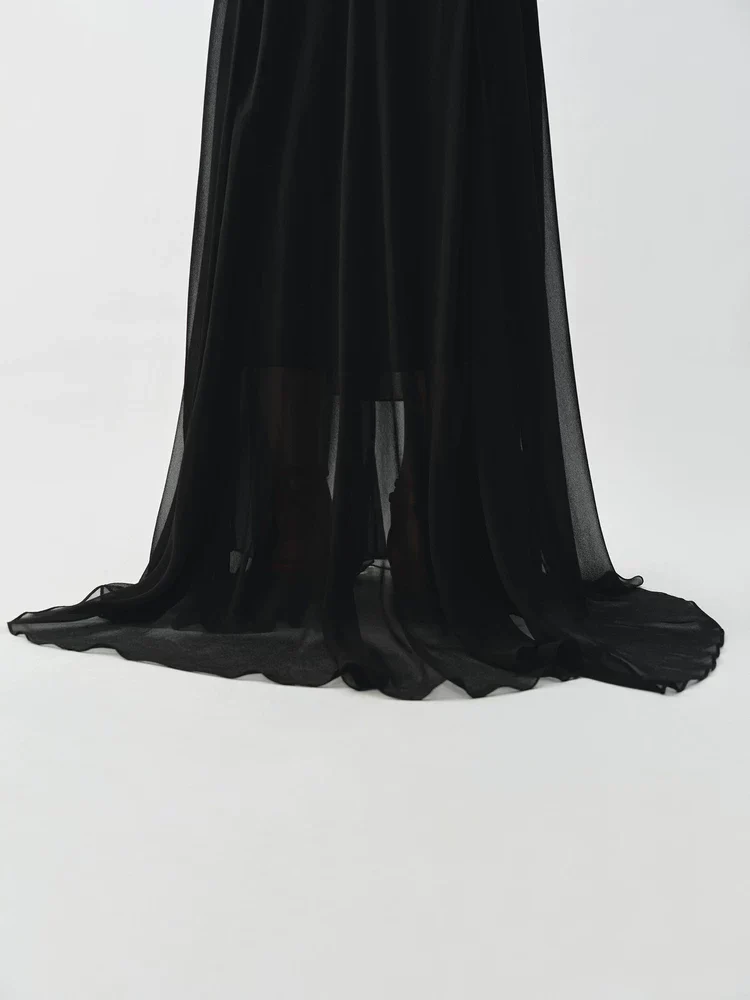 Mulberry Silk V-Back Chiffon Maxi Dress - Image 4