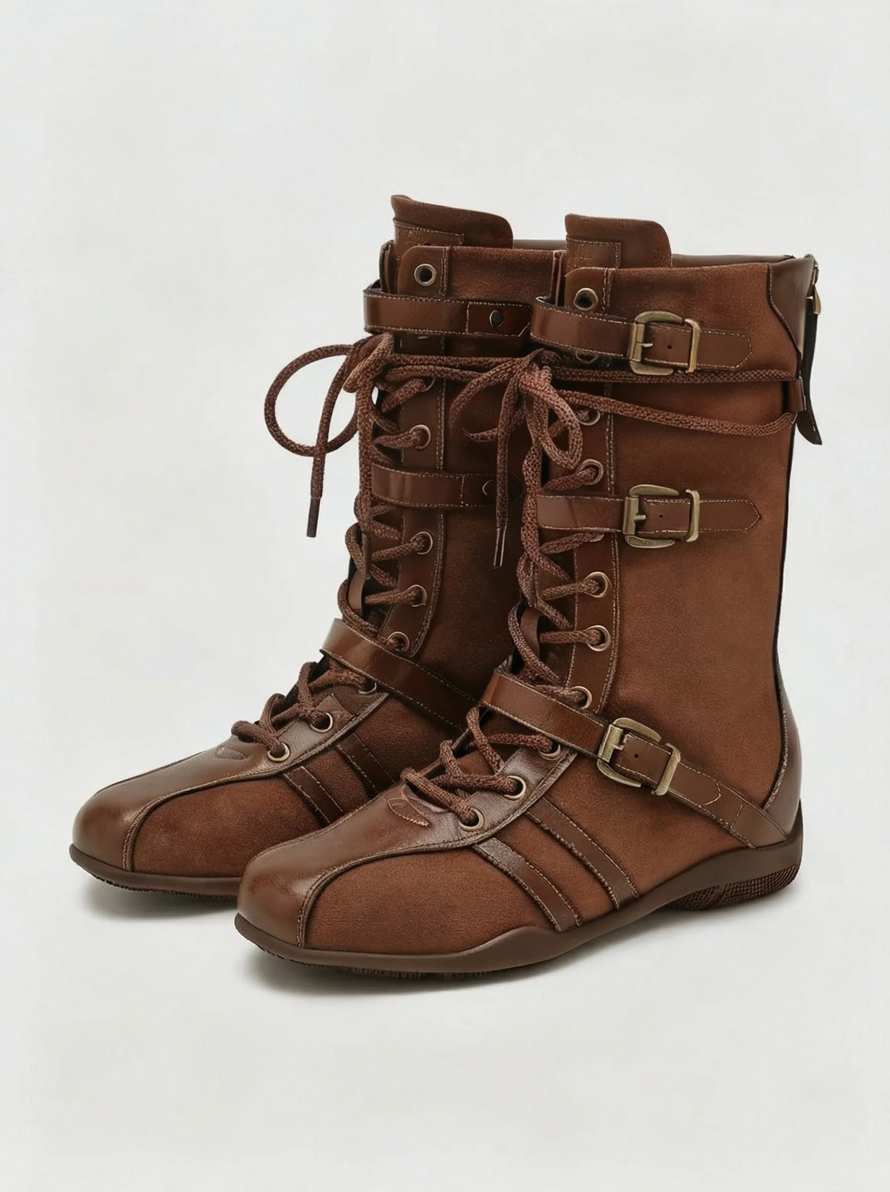 Multi-Strap Lace-Up Mid-Calf Boots - Image 6