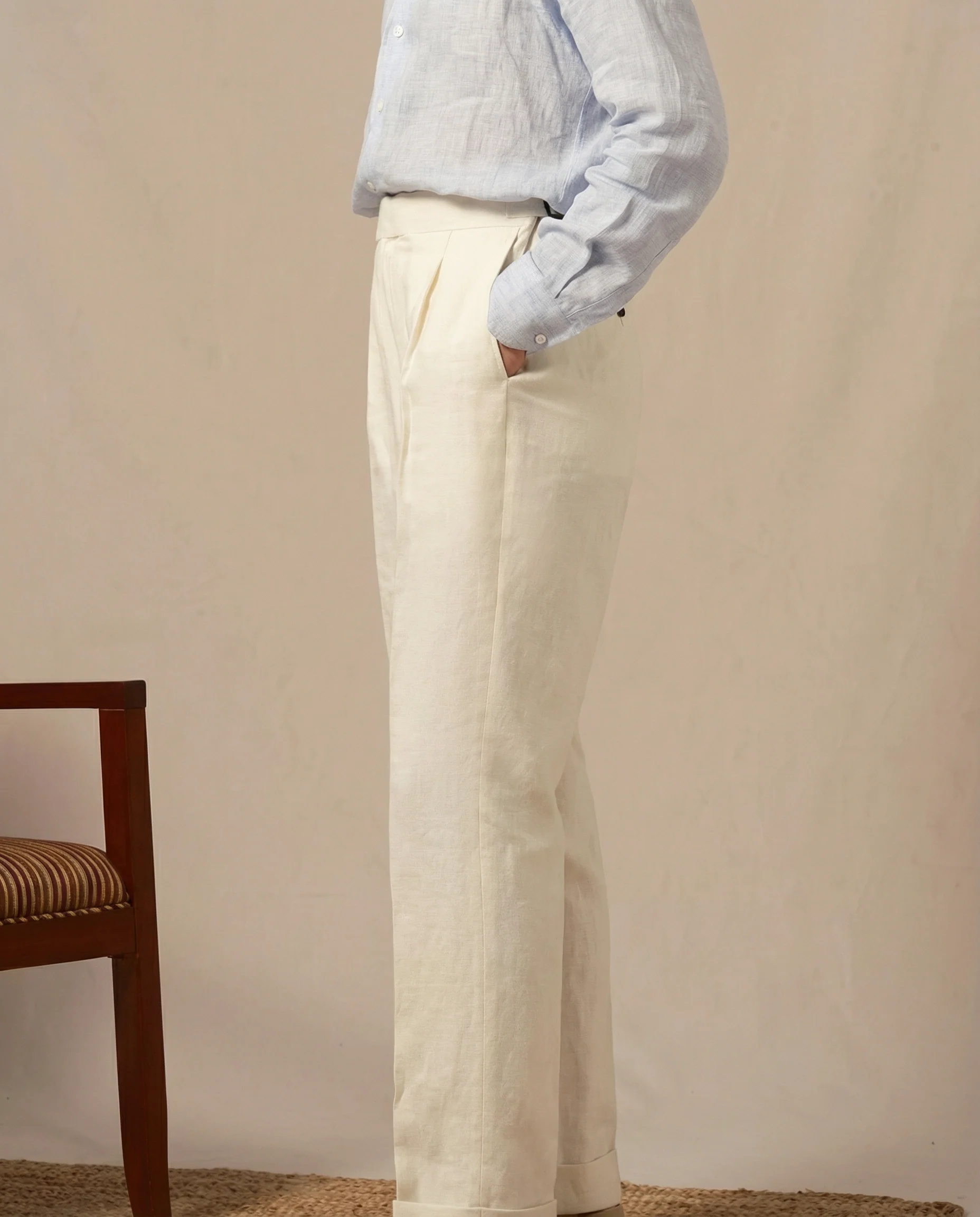 Naples Pleated Linen Trousers - Image 3