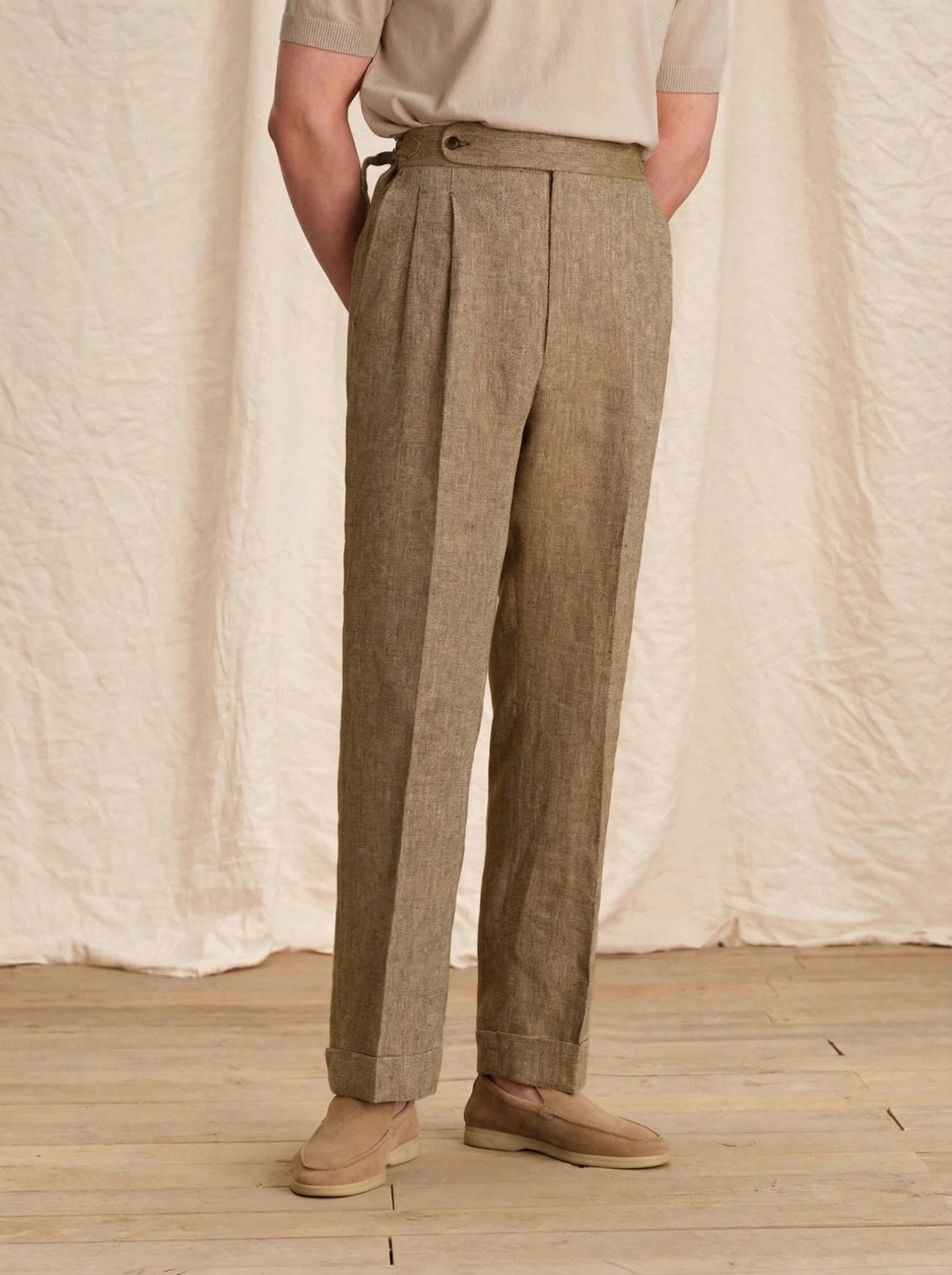 Napoli Herringbone Linen Trousers