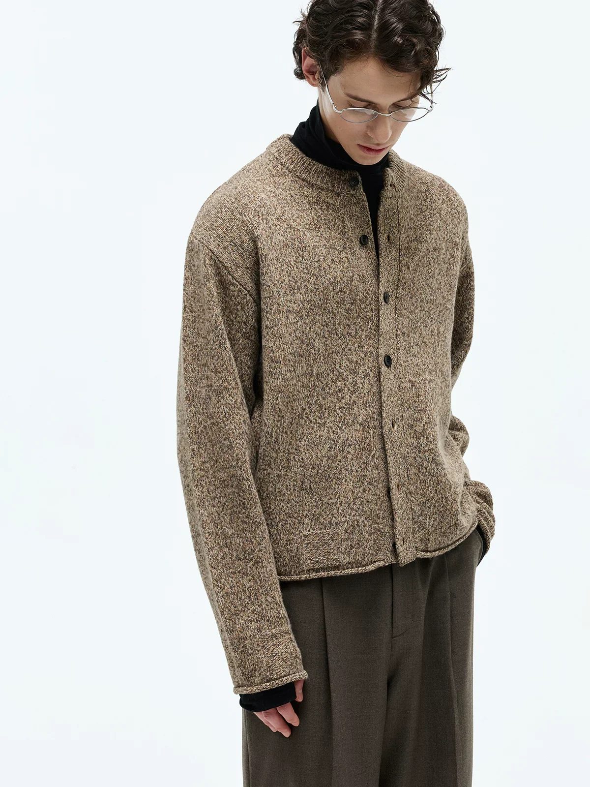 Narrow Crewneck Merino Blend Cardigan