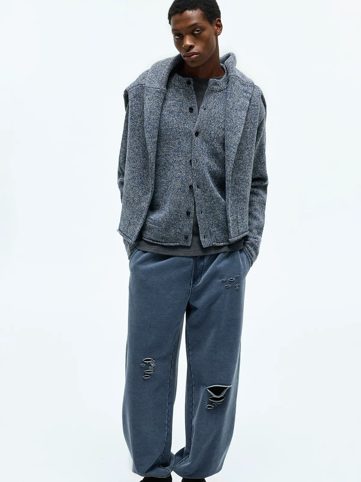 Narrow Crewneck Merino Blend Cardigan - Image 3