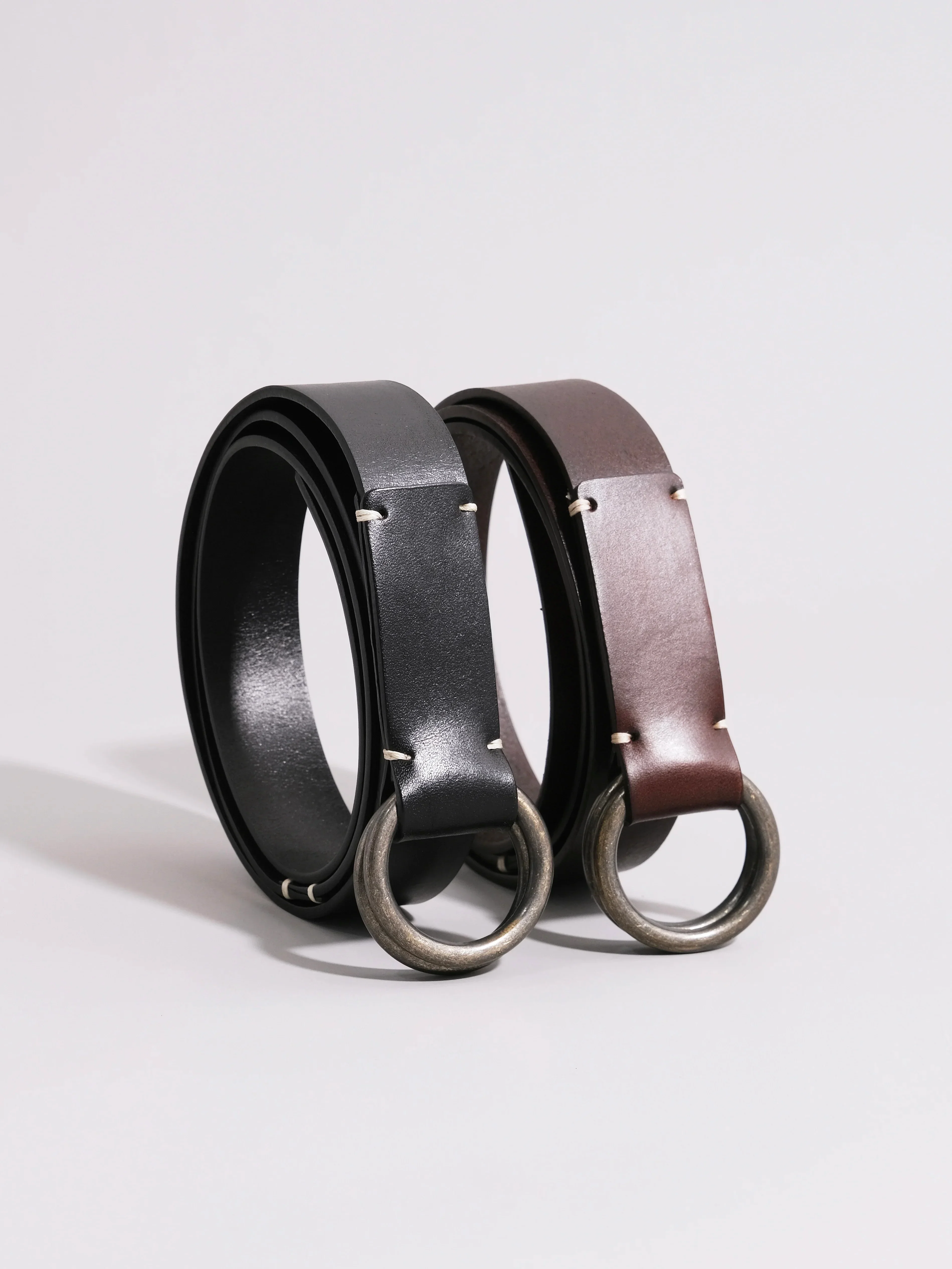 Narrow Double Ring Leather Belt
