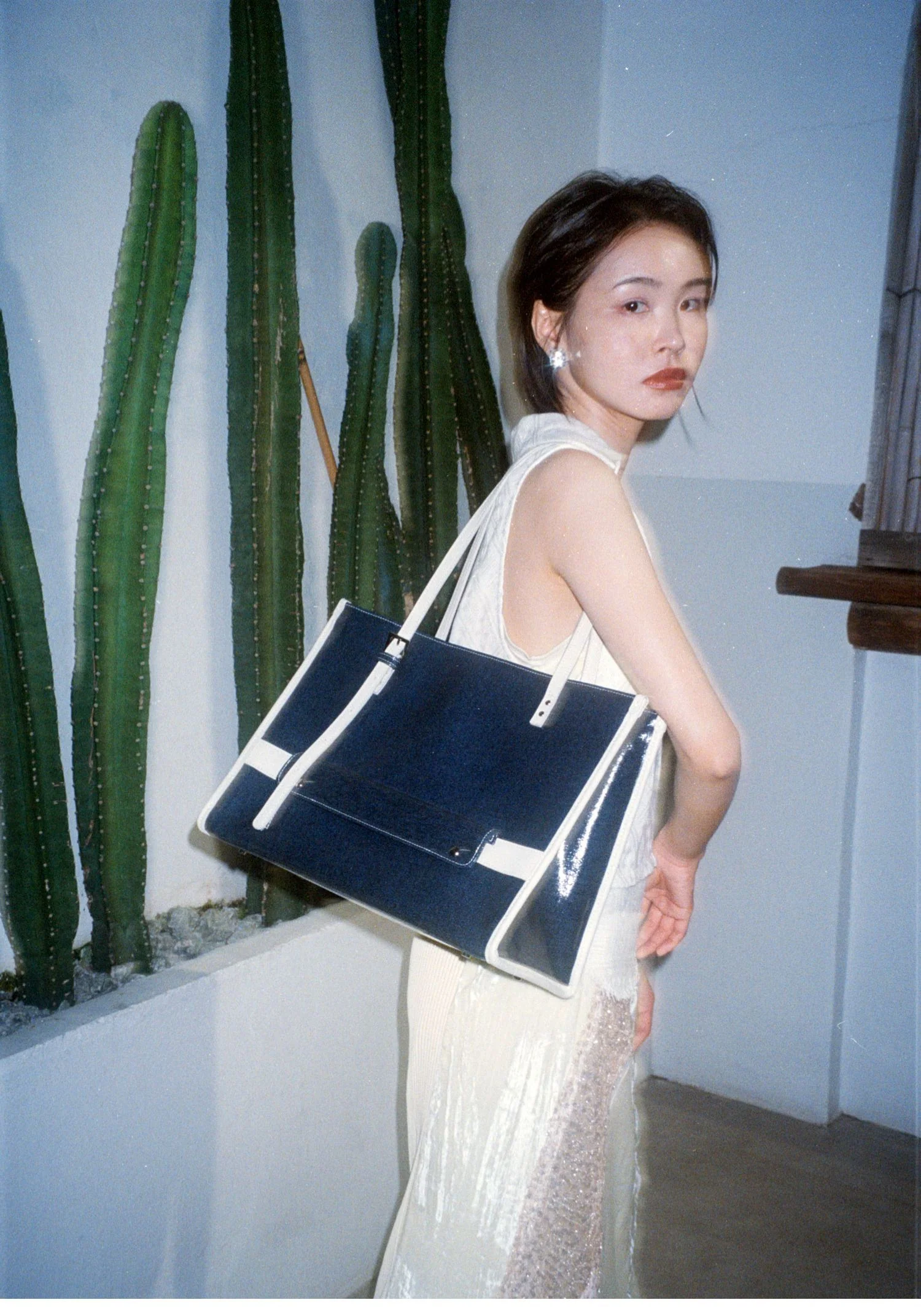 Navy Denim Leather Tote - Image 17