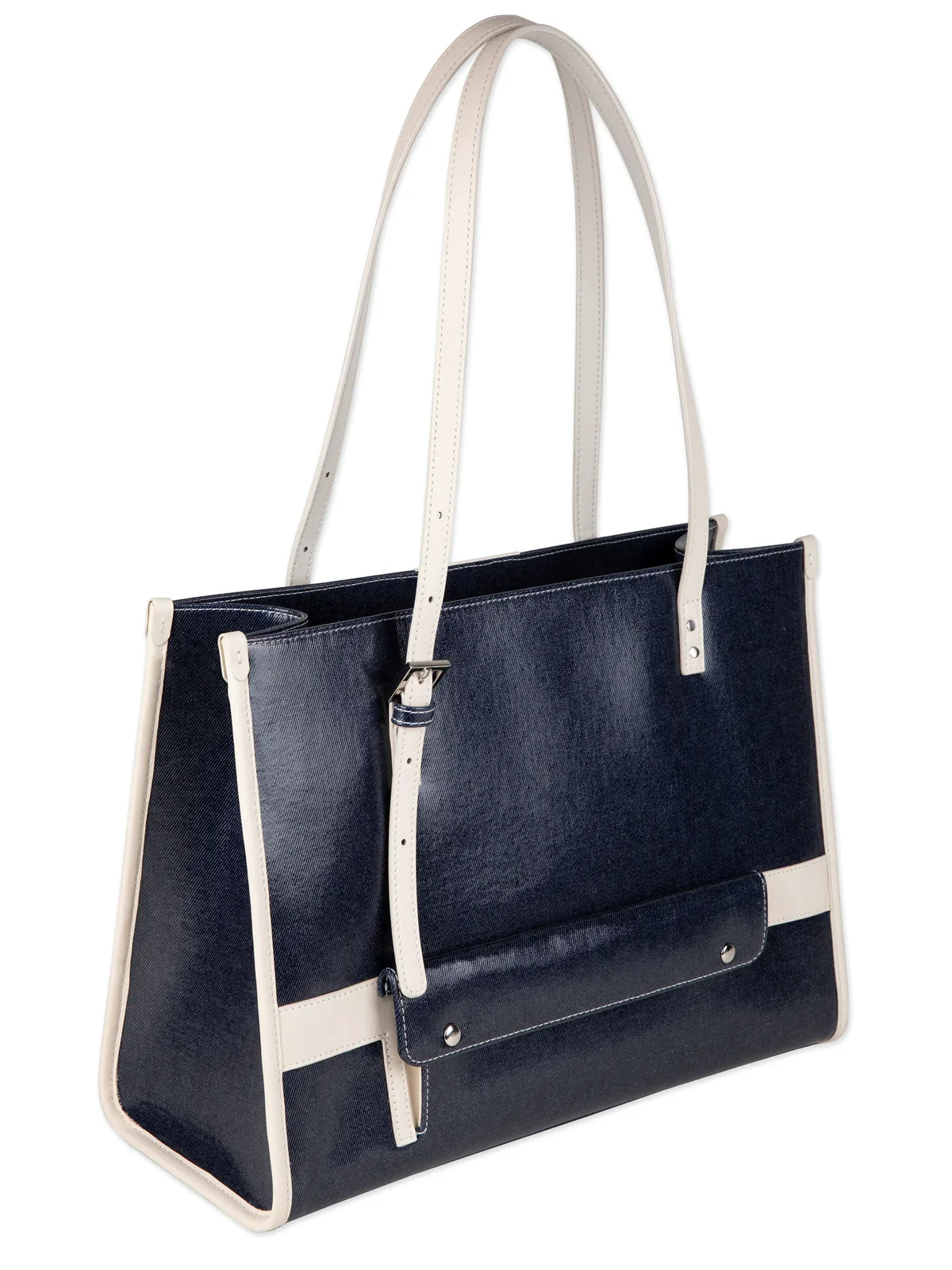 Navy Denim Leather Tote - Image 5