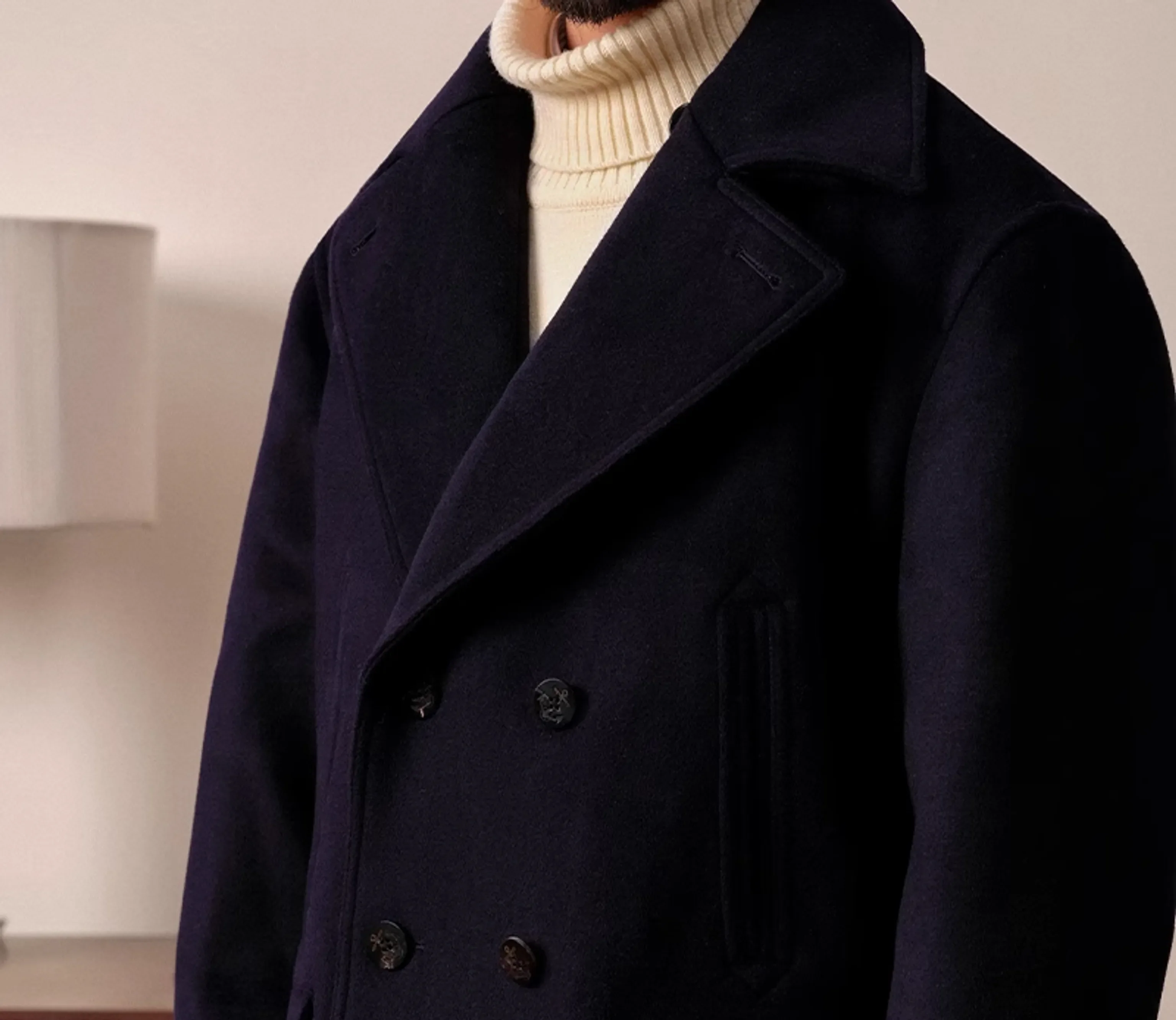Navy Double-Breasted Wool Coat - Image 8