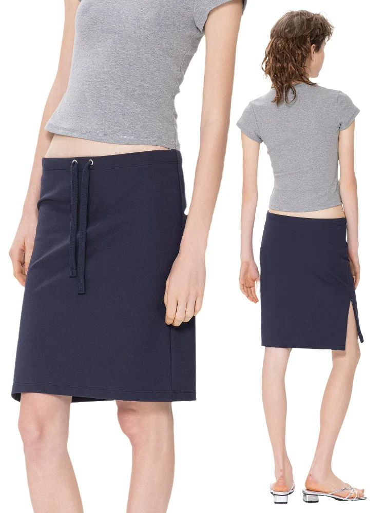 Navy Drawstring Midi Skirt - Image 2