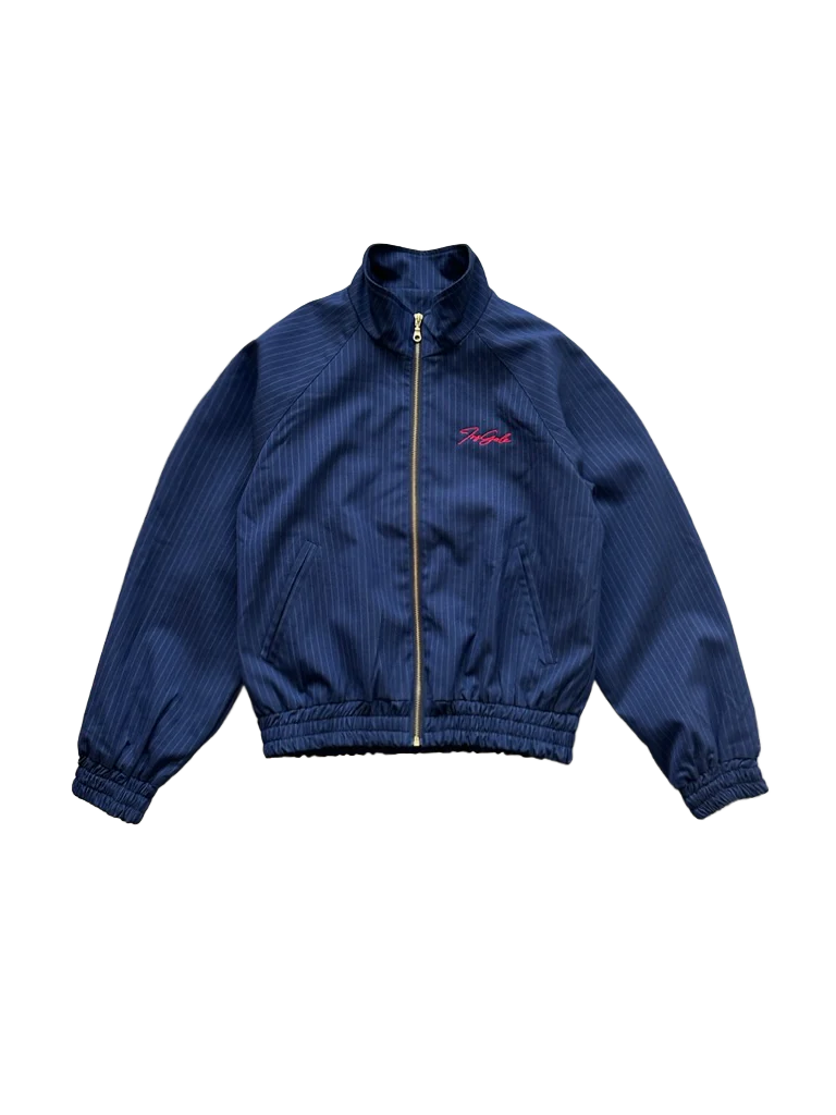 Navy Pinstripe Stand-Collar Zip Jacket - Image 4