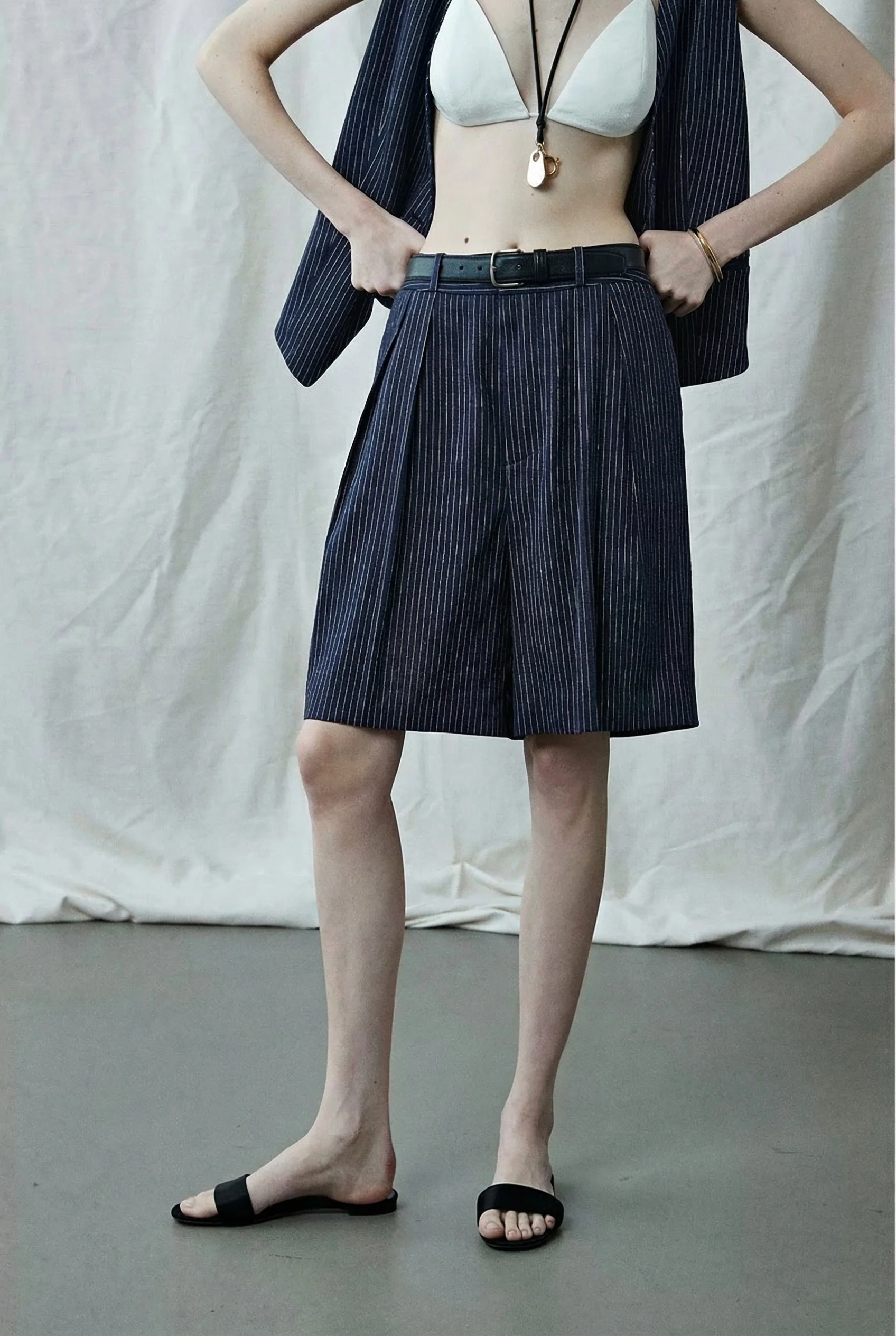 Navy Pinstripe Vest & Bermuda Set - Image 7