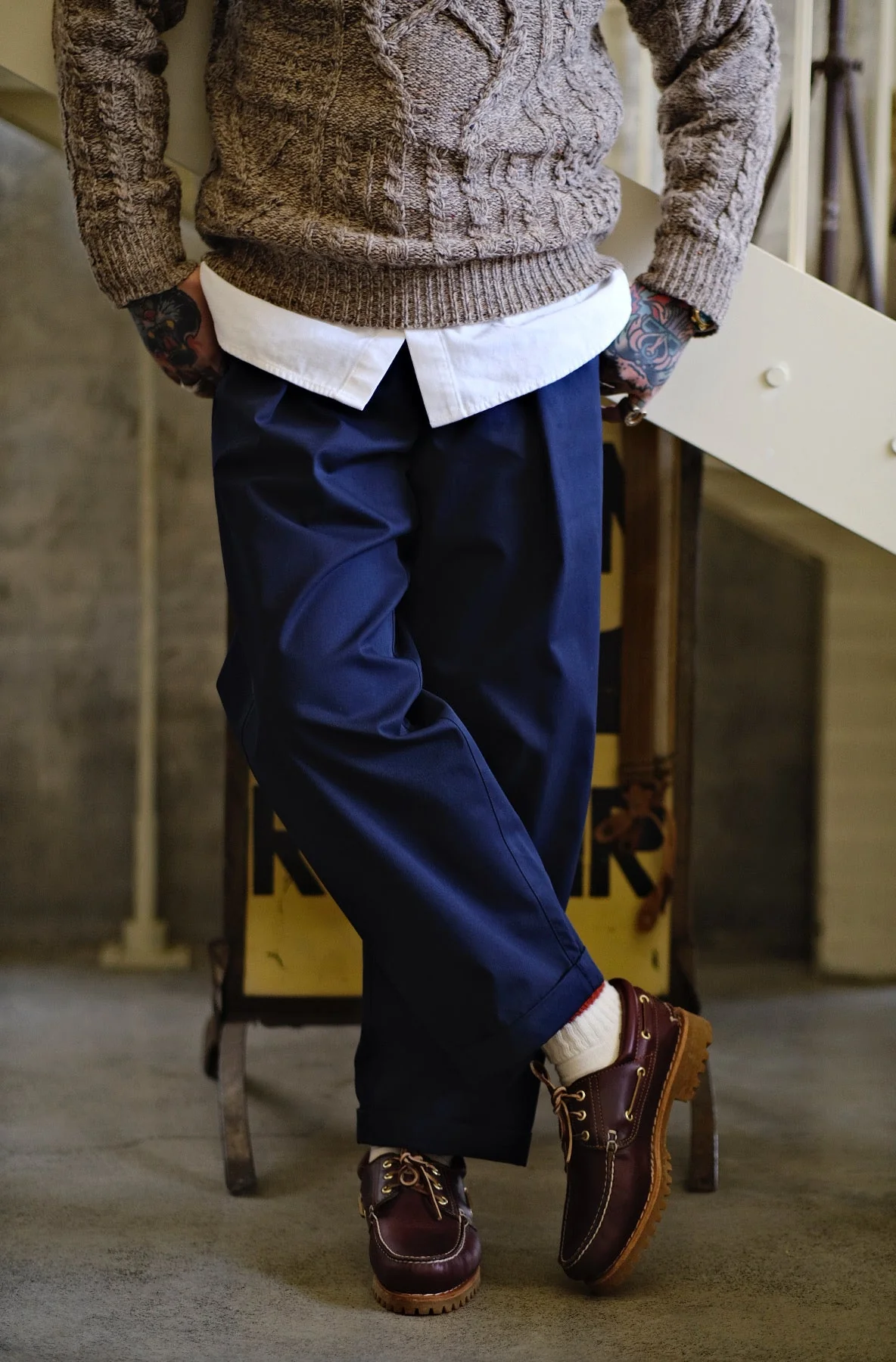 Navy Pleated Trousers - Image 3