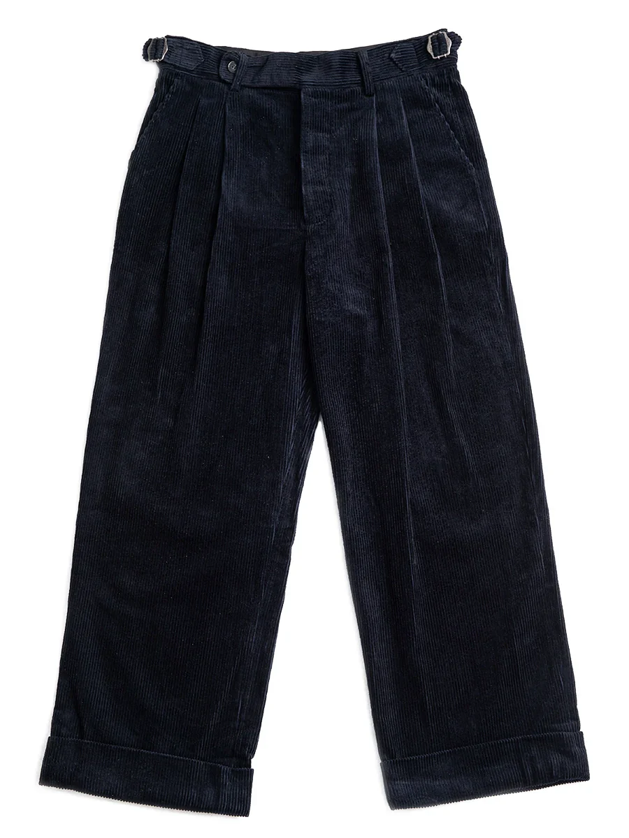 Navy Pleated Wide-Leg Corduroy Trousers - Image 5