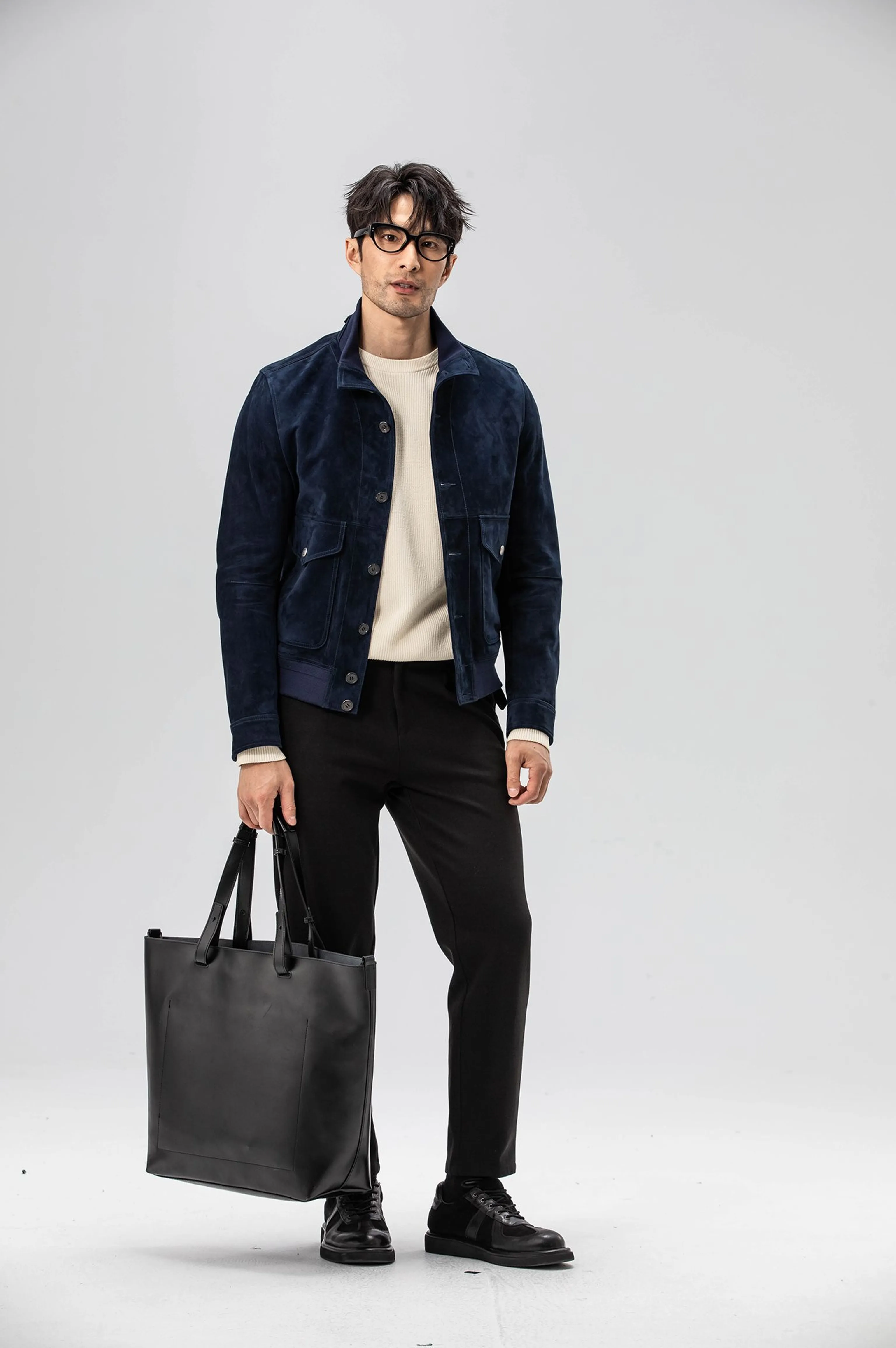 Navy Suede Stand-Collar Jacket - Image 5