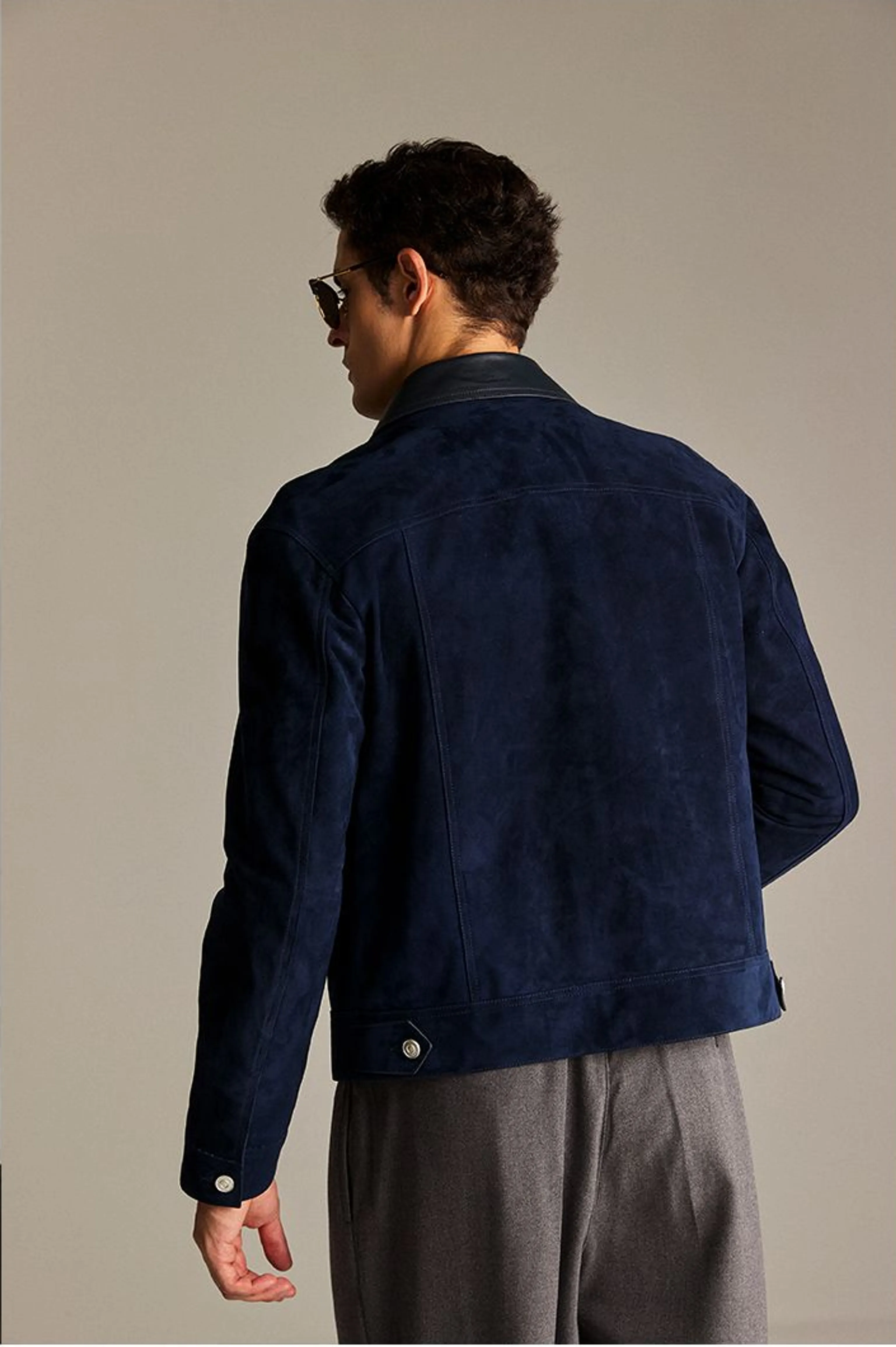 Navy Suede Trucker Jacket - Image 4