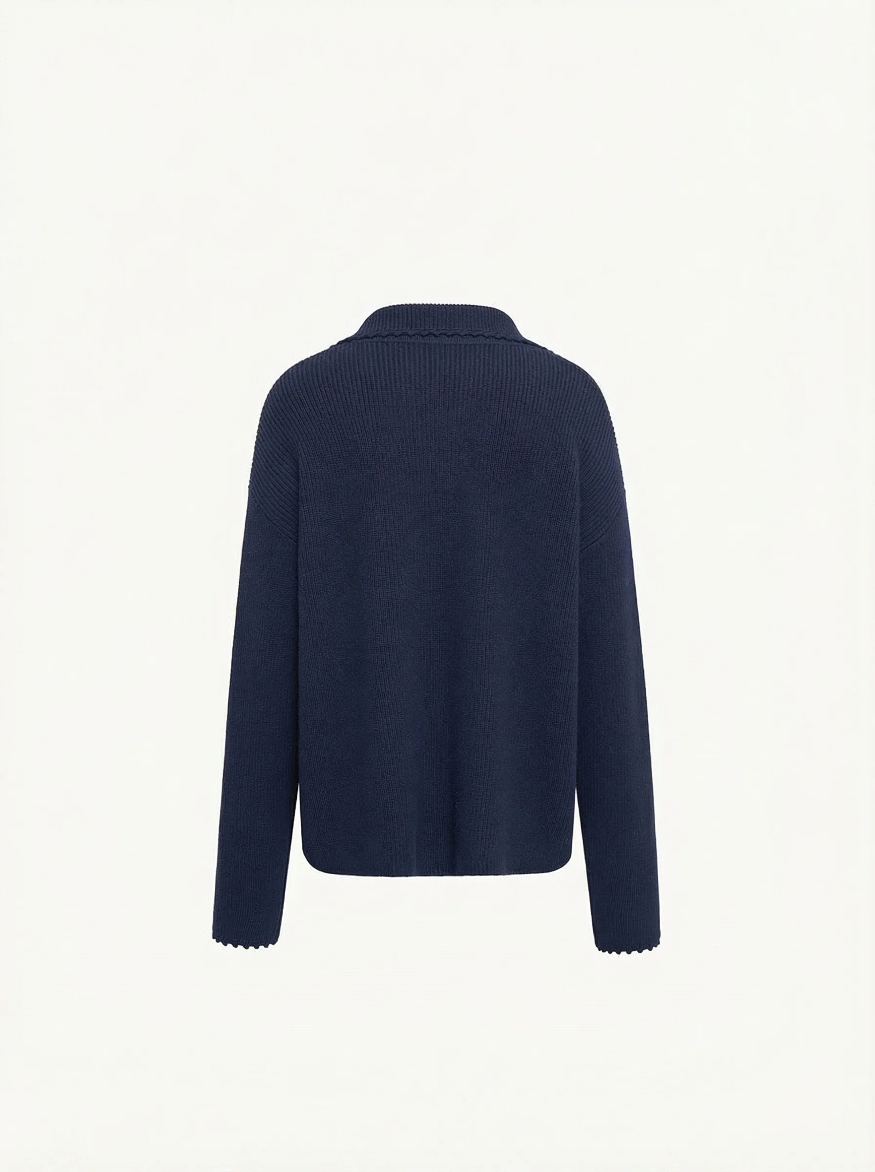 Navy V-Neck Wavy-Edge Sweater - Image 2