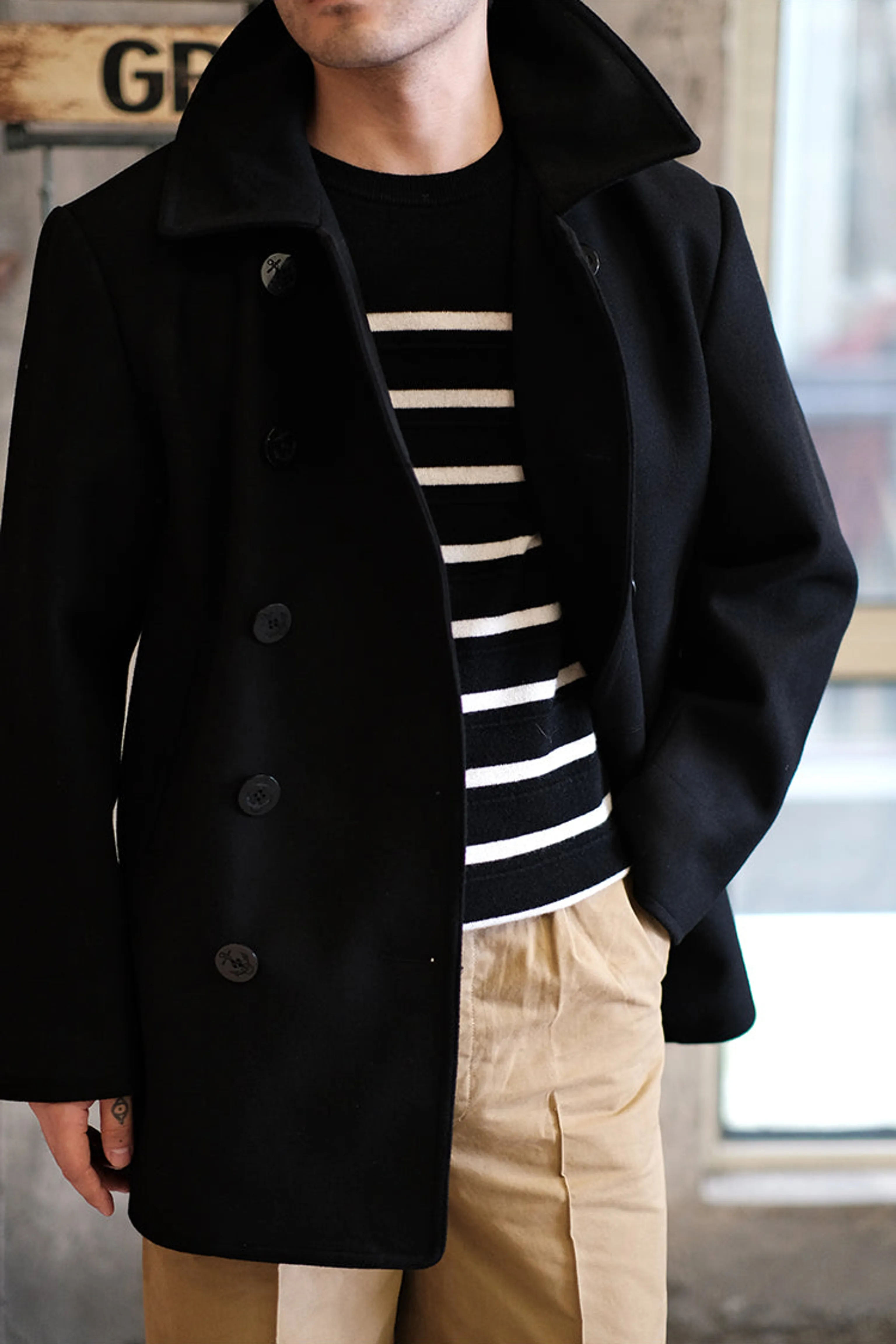 Navy Wool Double-Breasted Coat - Image 5