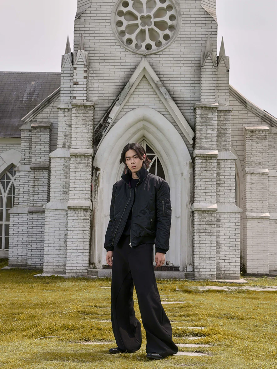 Night Black High-Collar Bomber Jacket - Image 4