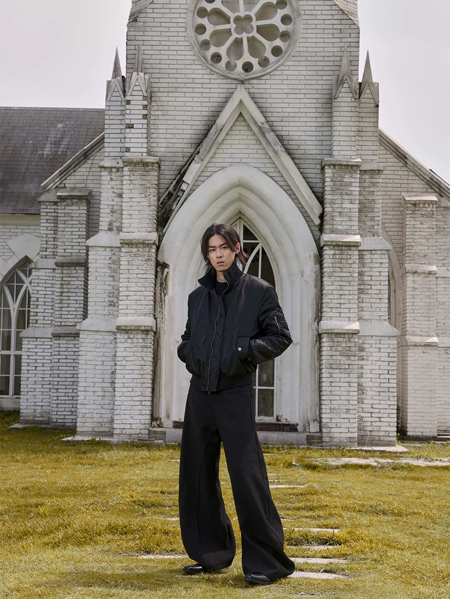 Night Black High-Collar Bomber Jacket - Image 5