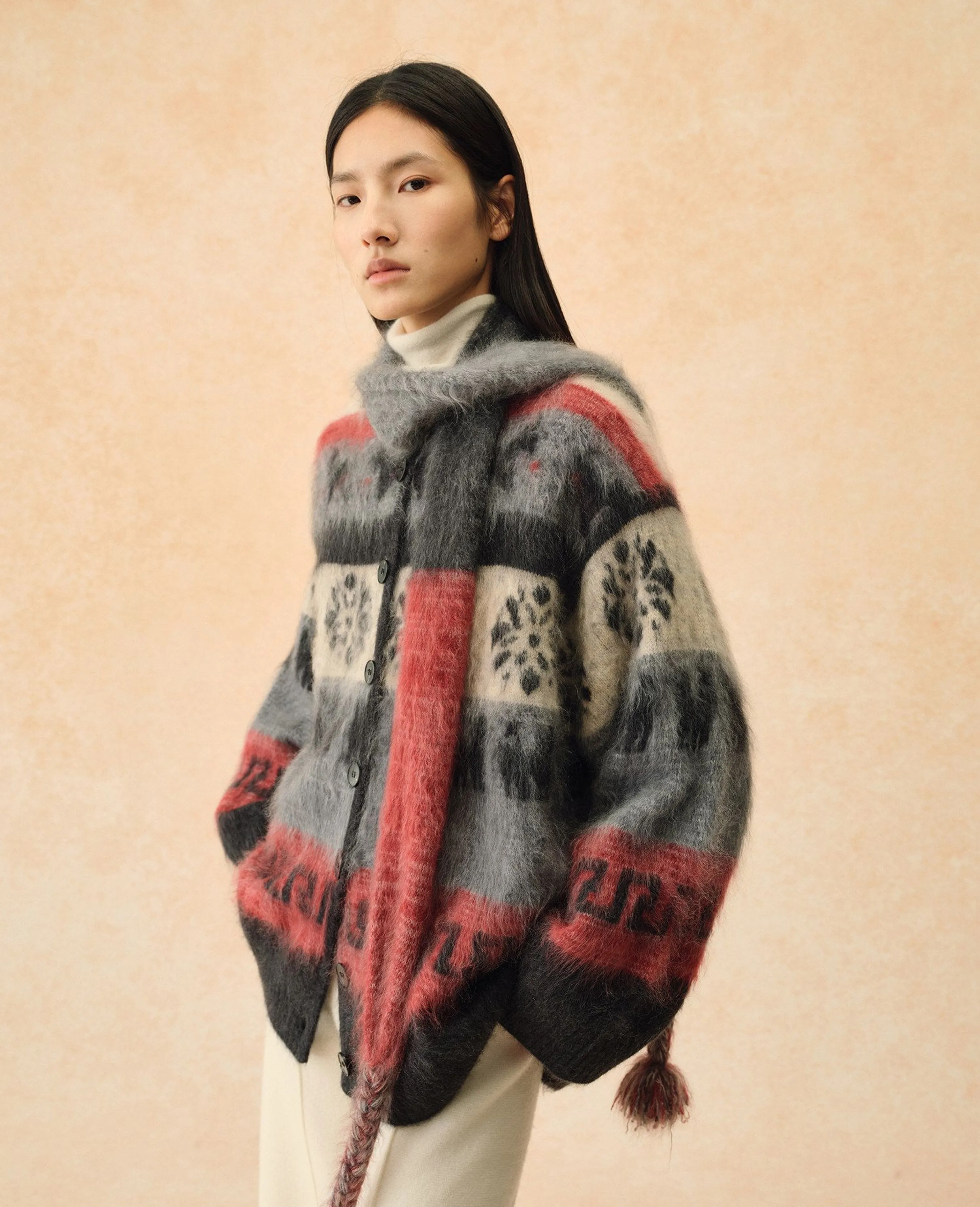 Nordic Jacquard Cashmere Scarf Cardigan - Image 4