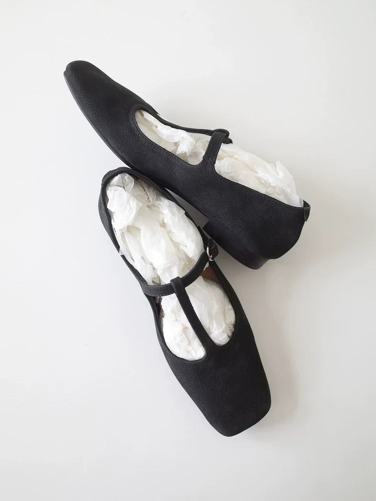 Nubuck Leather T-Strap Square-Toe Mary Jane Flats - Image 4