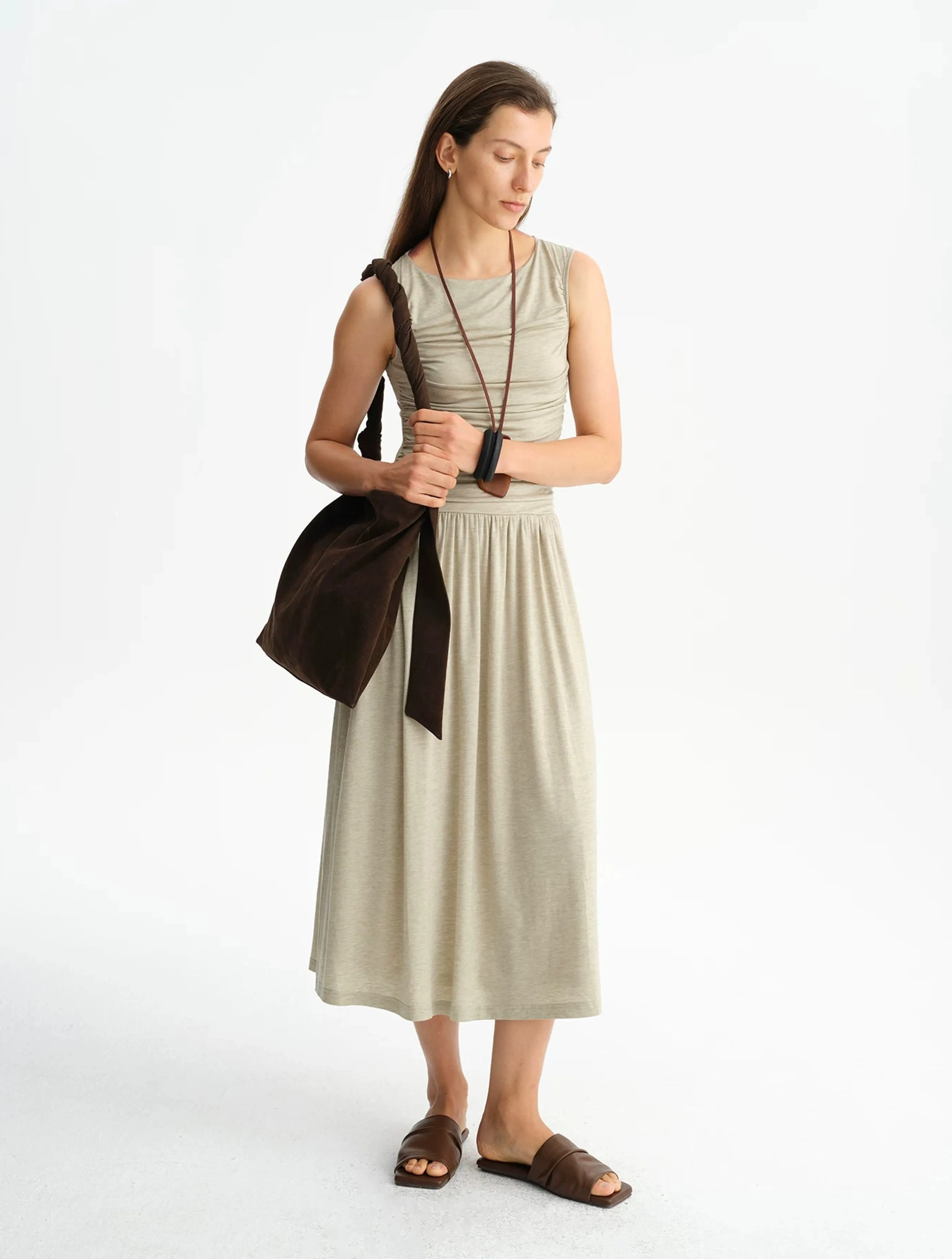 Oat Green Ruched Midi Dress - Image 2