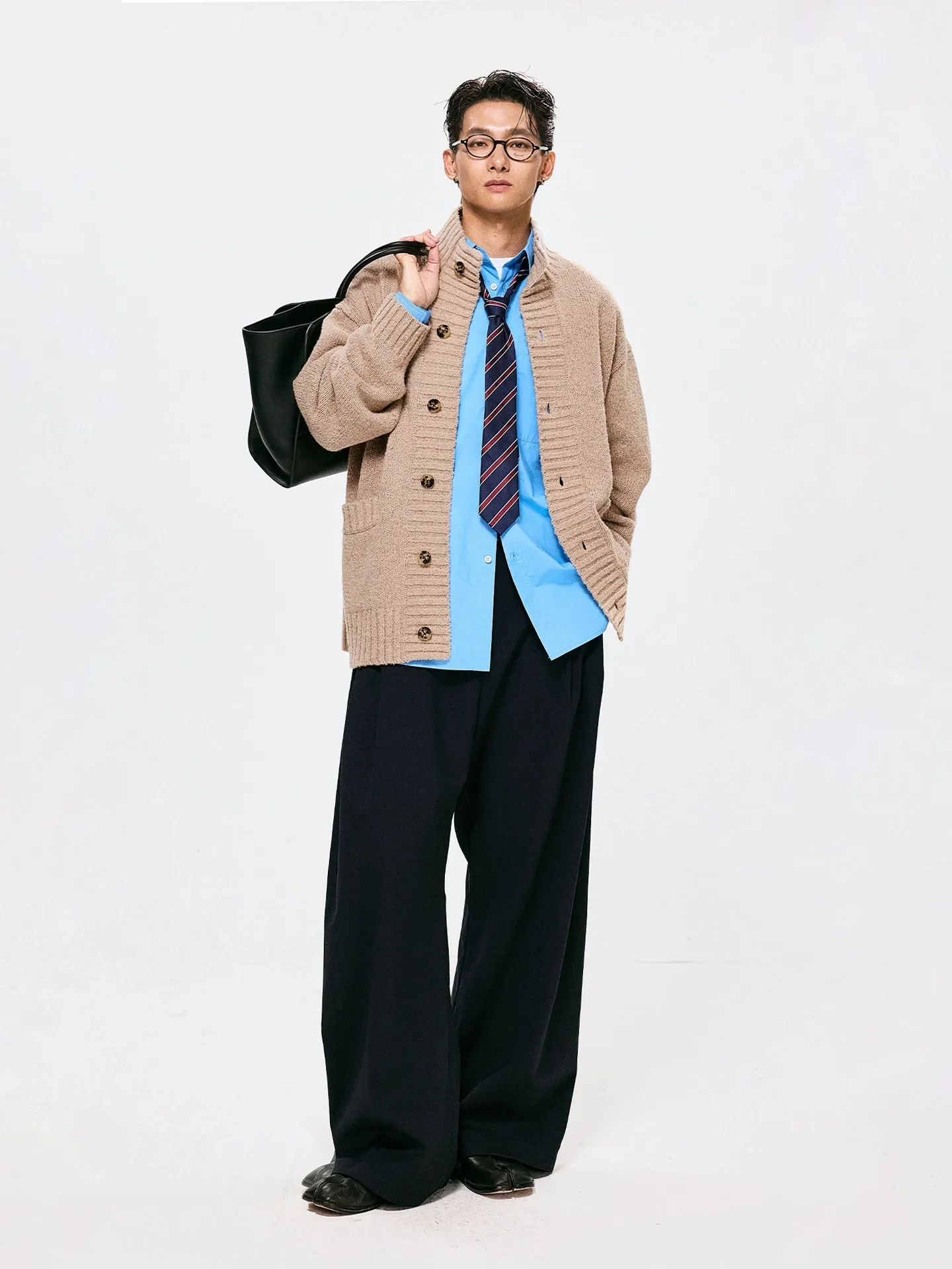 Oatmeal Ribbed Stand-Collar Cardigan - Image 2
