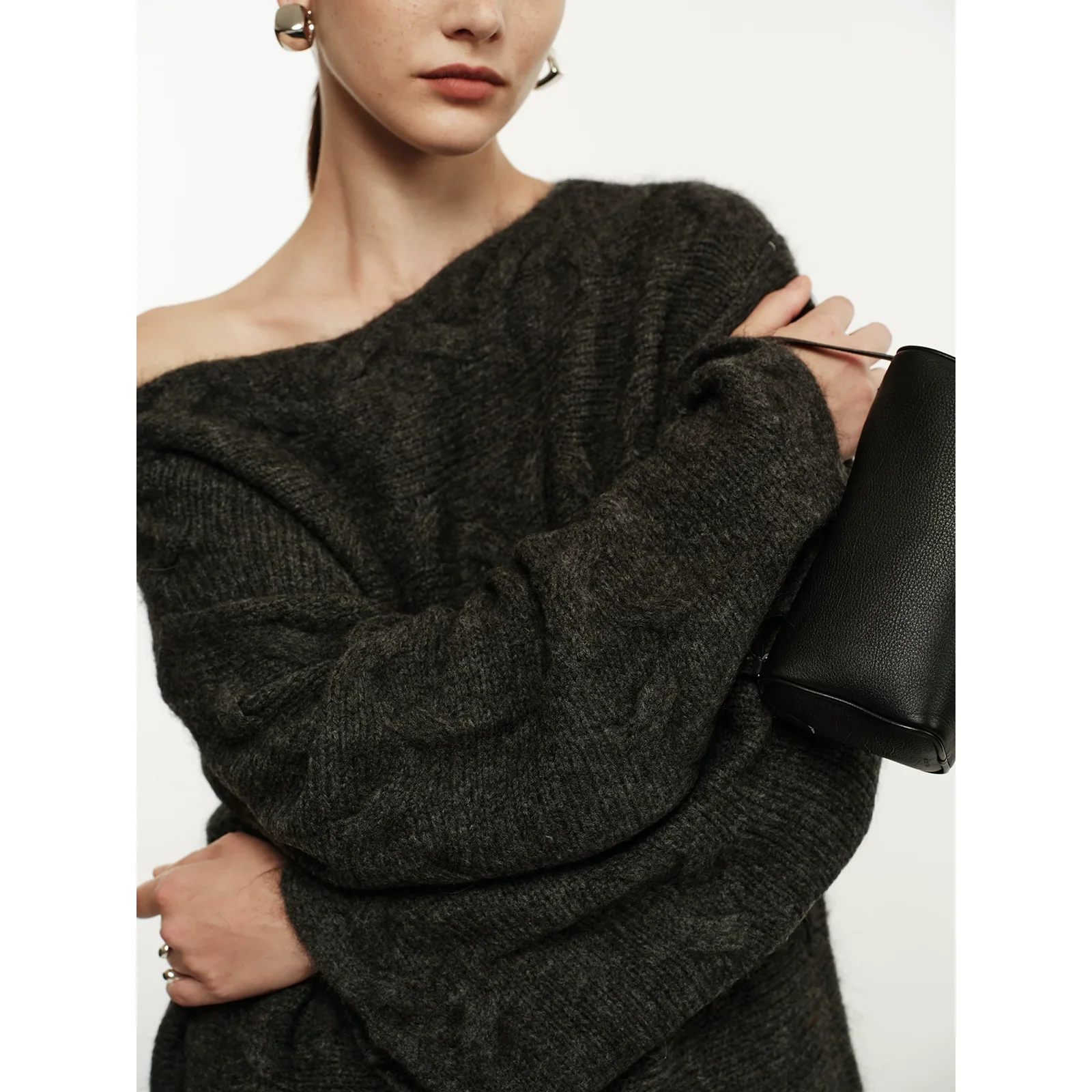 Off-Shoulder Embossed Knit Sweater