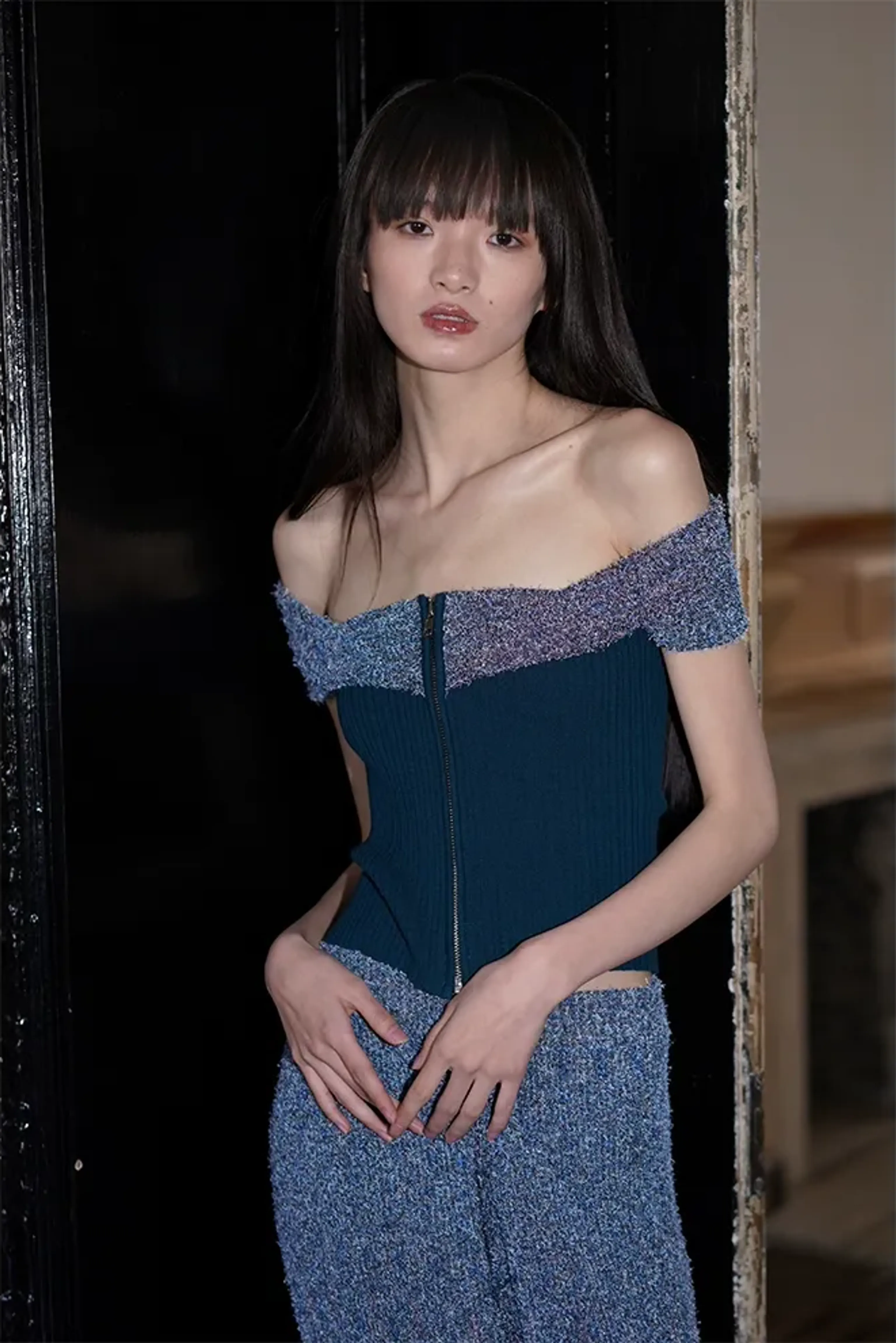 Off-Shoulder Rib-Knit Two-Piece Set - Image 5