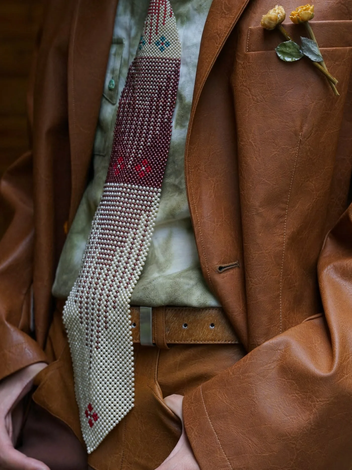 Off-White Beaded Tie - Image 2