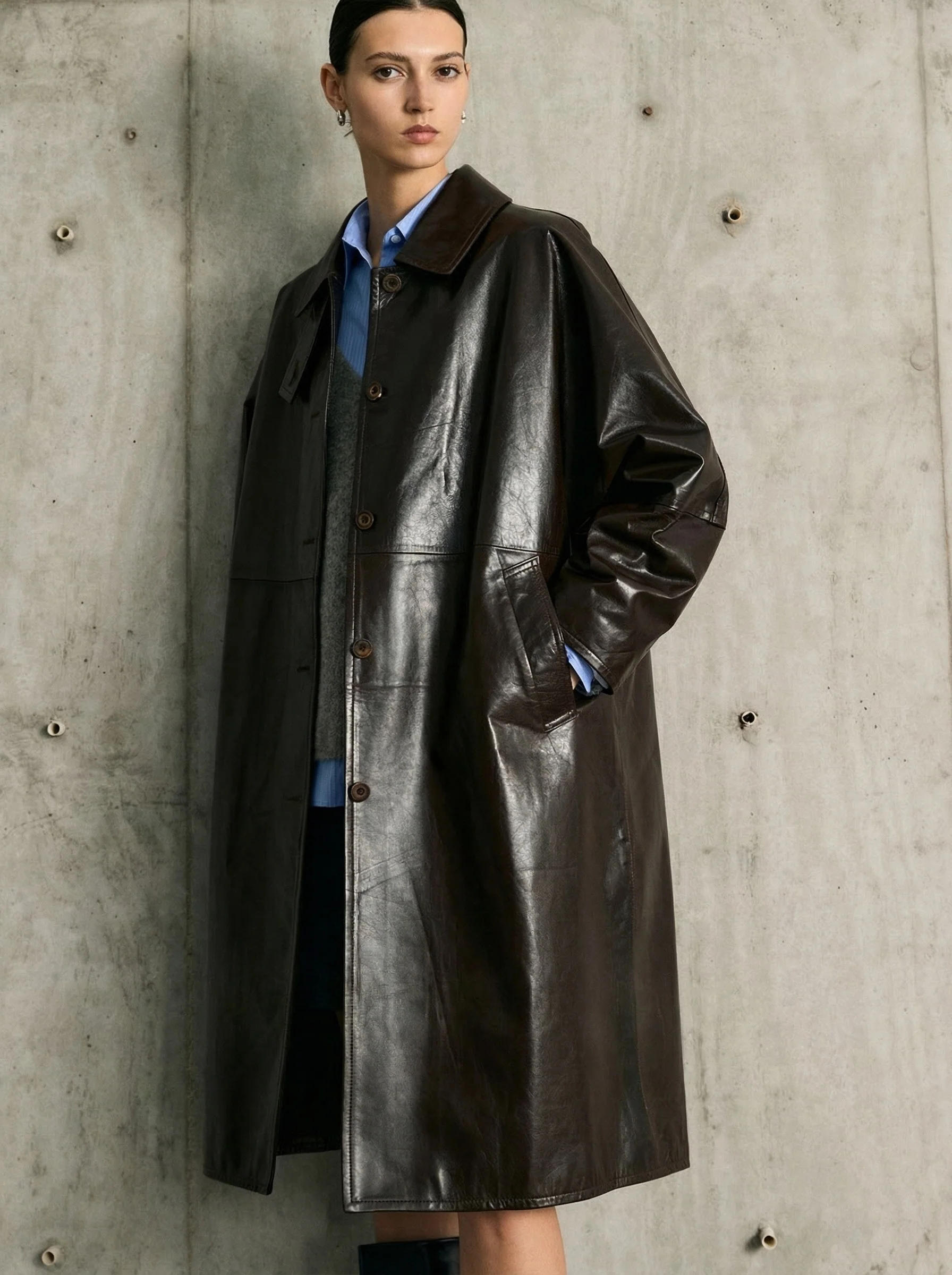 Oil-Wax Lambskin Long Coat - Image 2