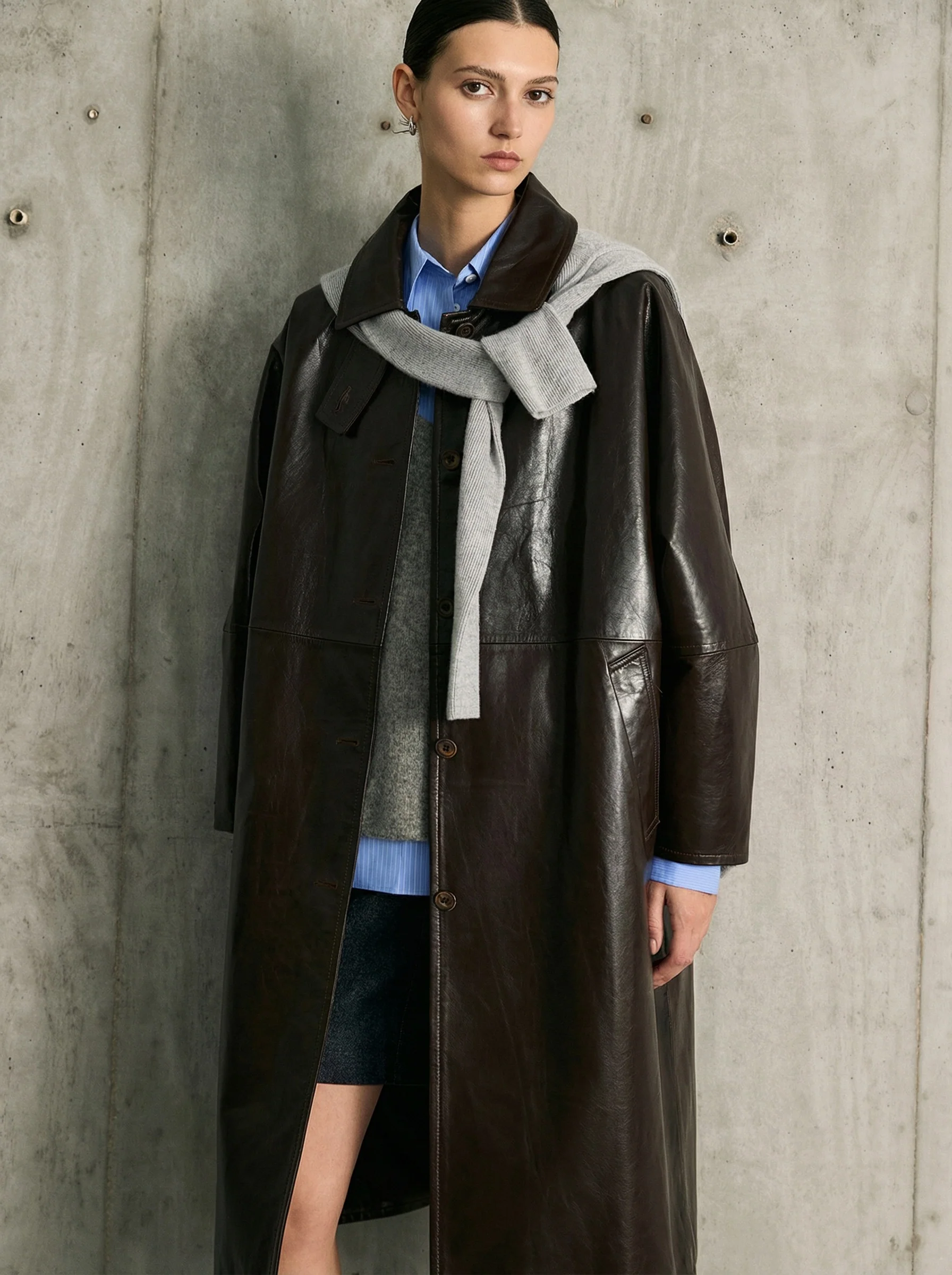 Oil-Wax Lambskin Long Coat - Image 5