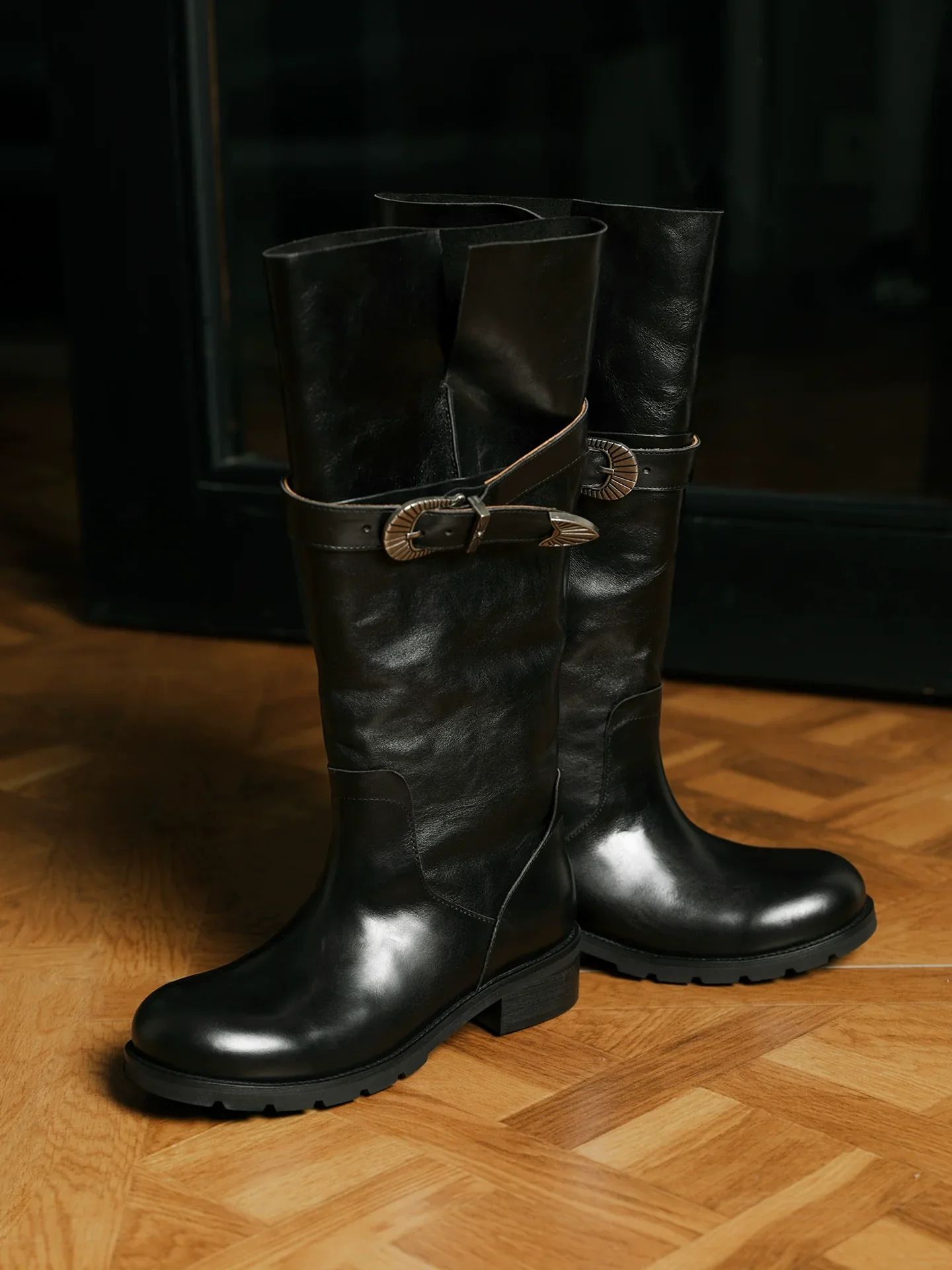 Oil-Waxed Leather Buckle Riding Boots - Image 2