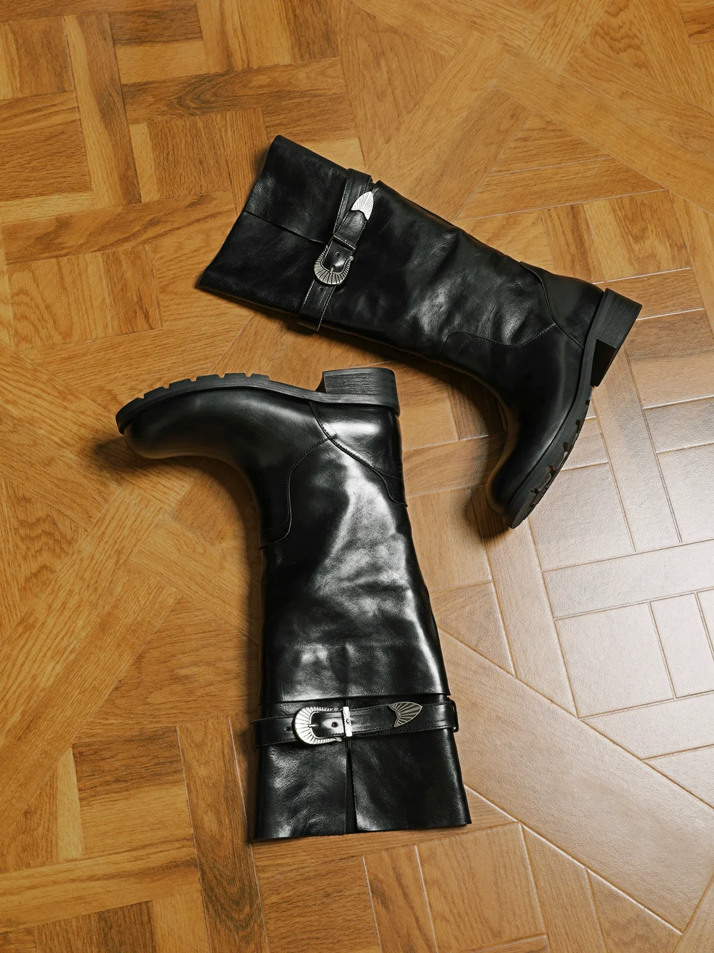 Oil-Waxed Leather Buckle Riding Boots - Image 3