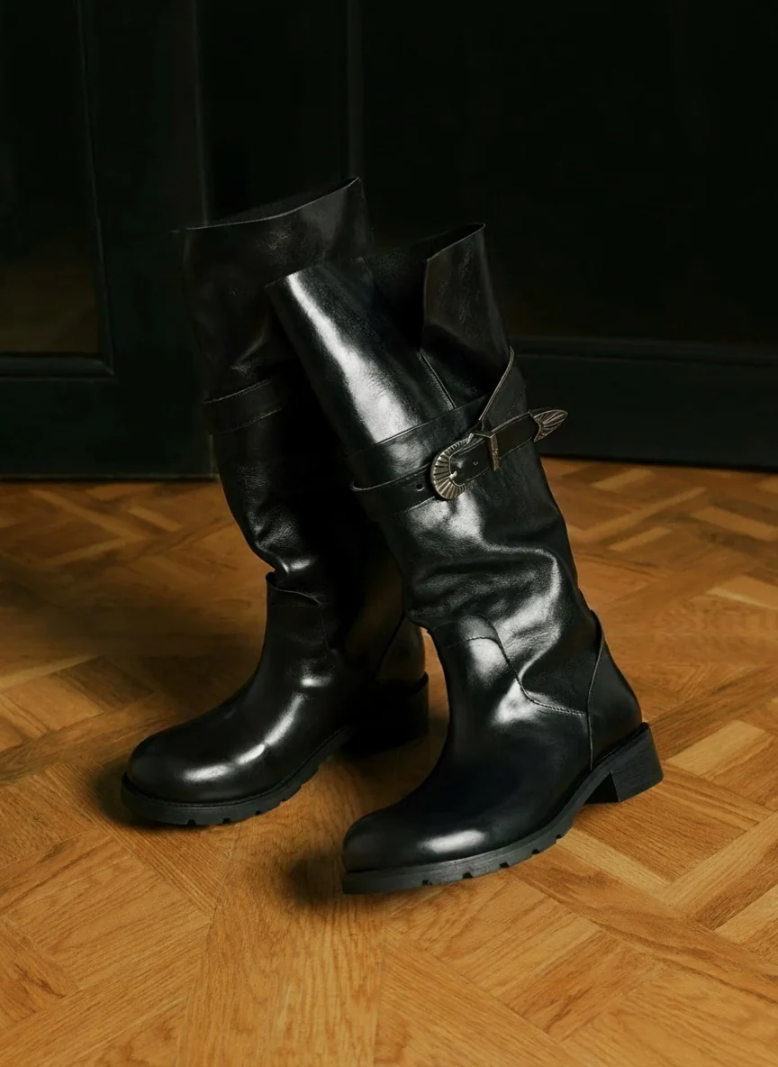 Oil-Waxed Leather Buckle Riding Boots - Image 5