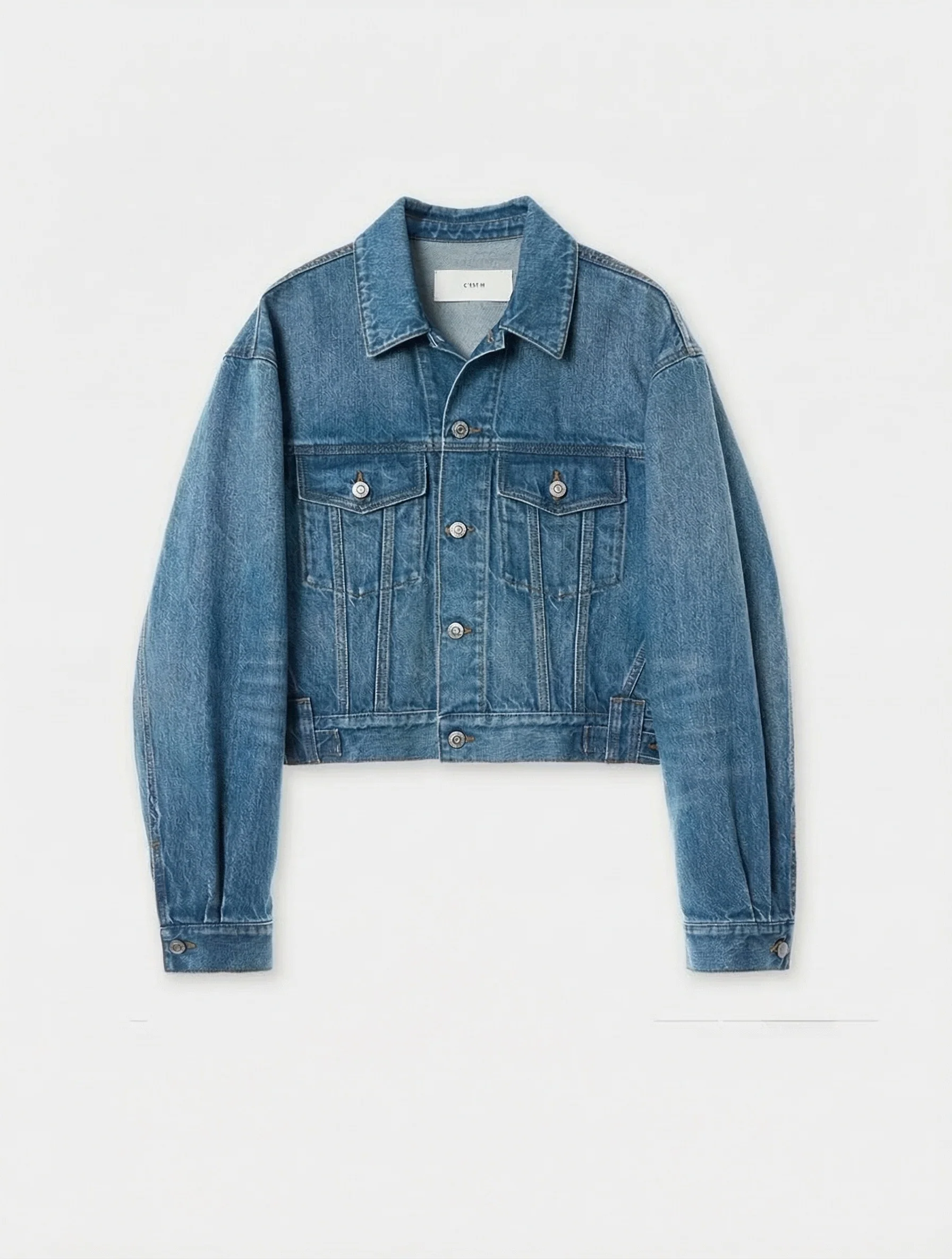 Okayama Washed Denim Cropped Jacket & Wide-Leg Jeans Set - Image 7
