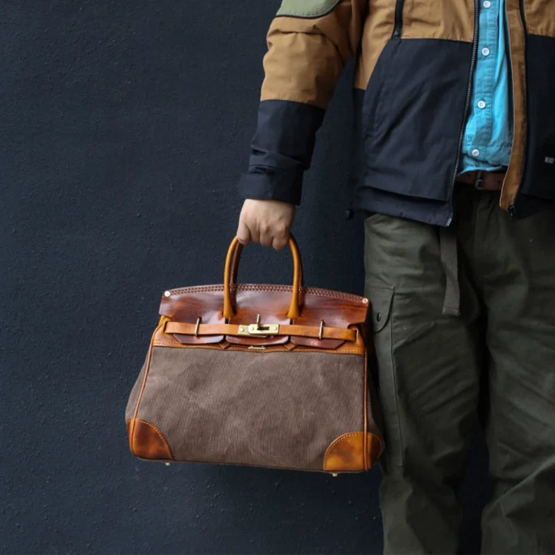 Olive Canvas and Leather Top-Handle Bag - Image 4