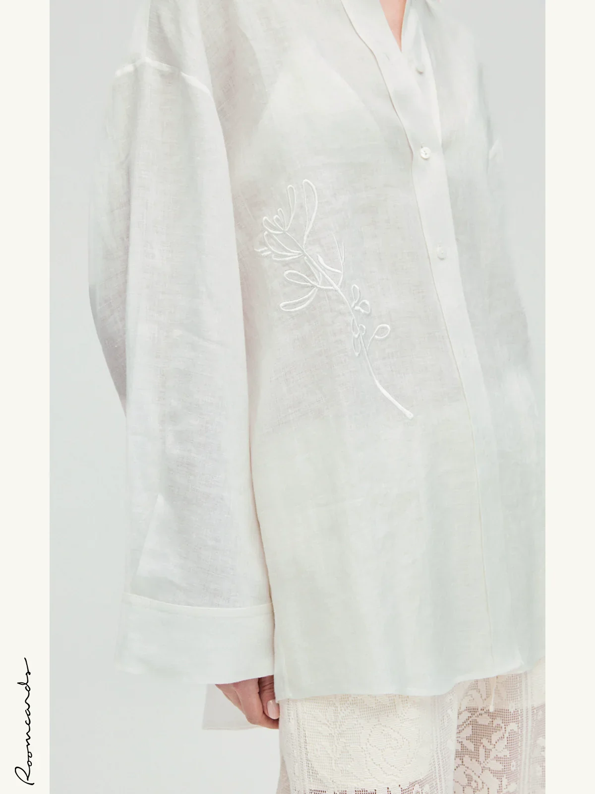 Olive Embroidery Linen Shirt