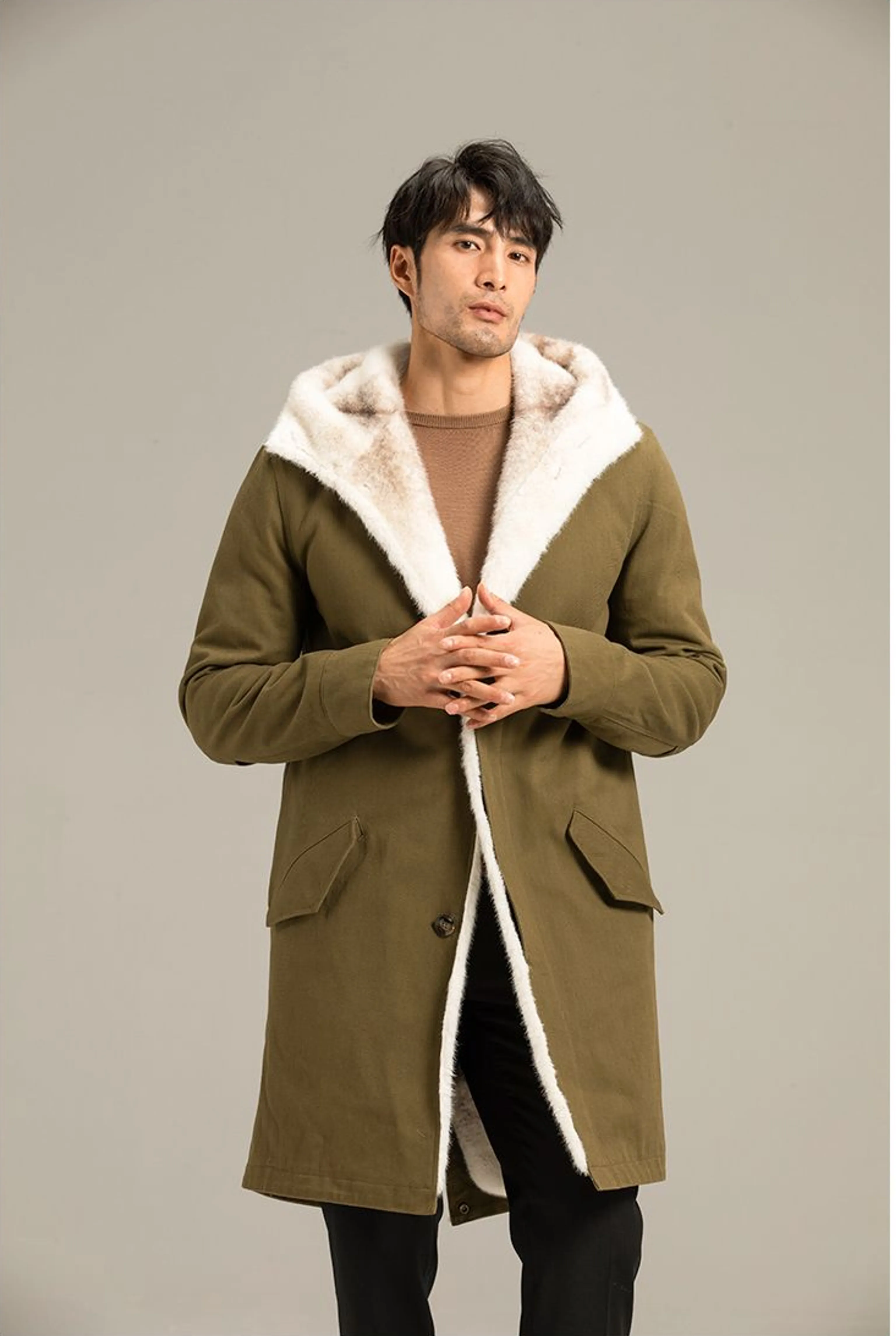 Olive Faux Shearling Hooded Parka - Image 4