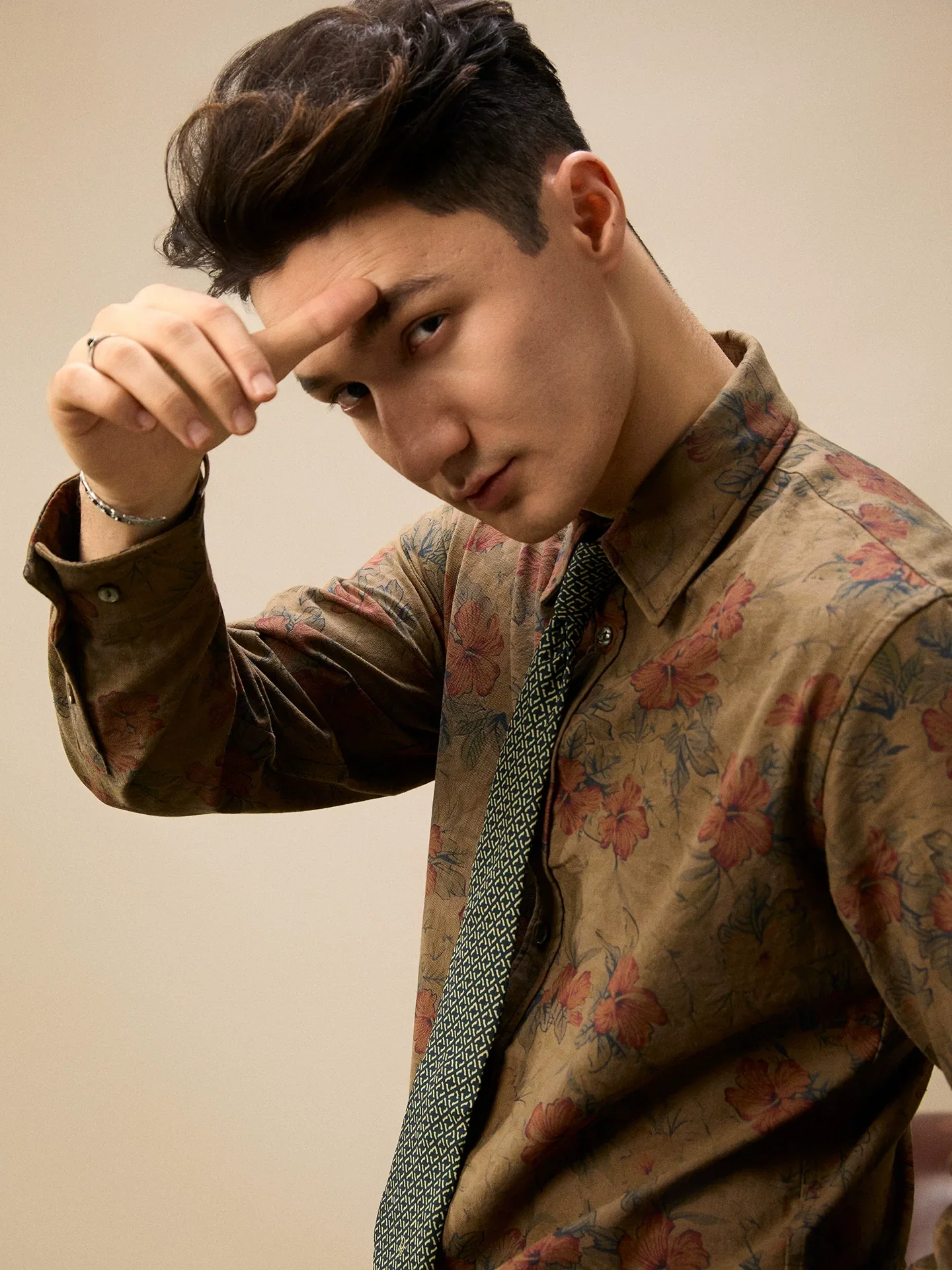 Olive Floral Cotton Shirt - Image 3