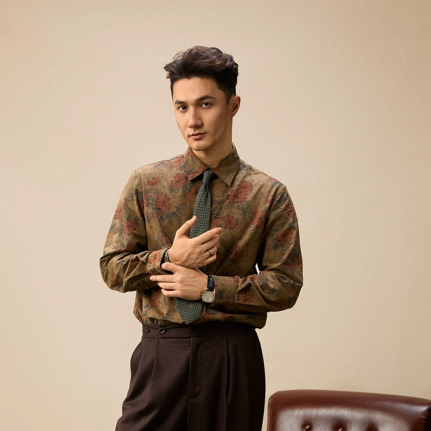 Olive Floral Cotton Shirt - Image 6